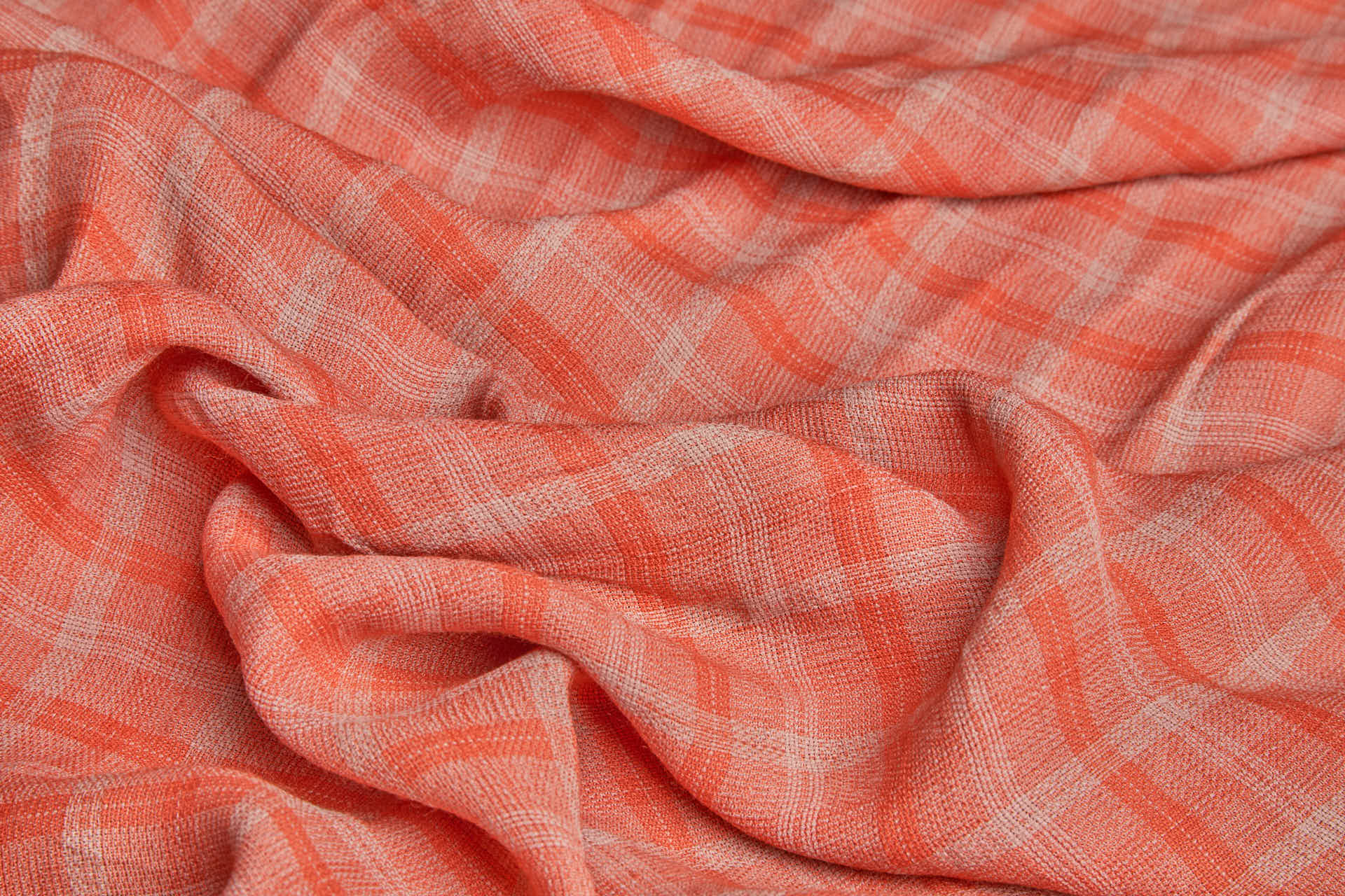 Poly Viscose Check - Hand Dyed and Washed - Tangerine and Twine Brown fabric