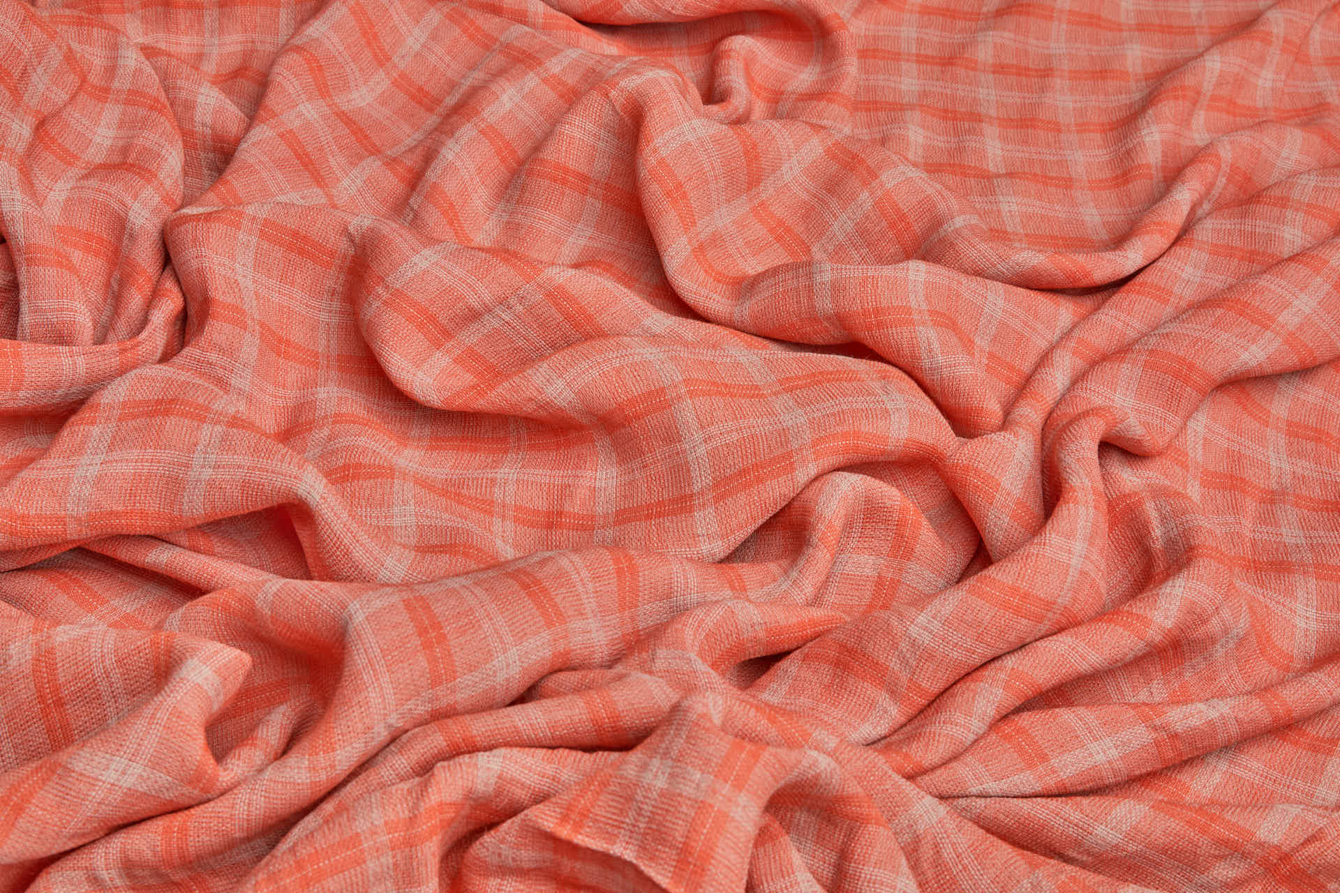 Poly Viscose Check - Hand Dyed and Washed - Tangerine and Twine Brown fabric, image 2 of 6