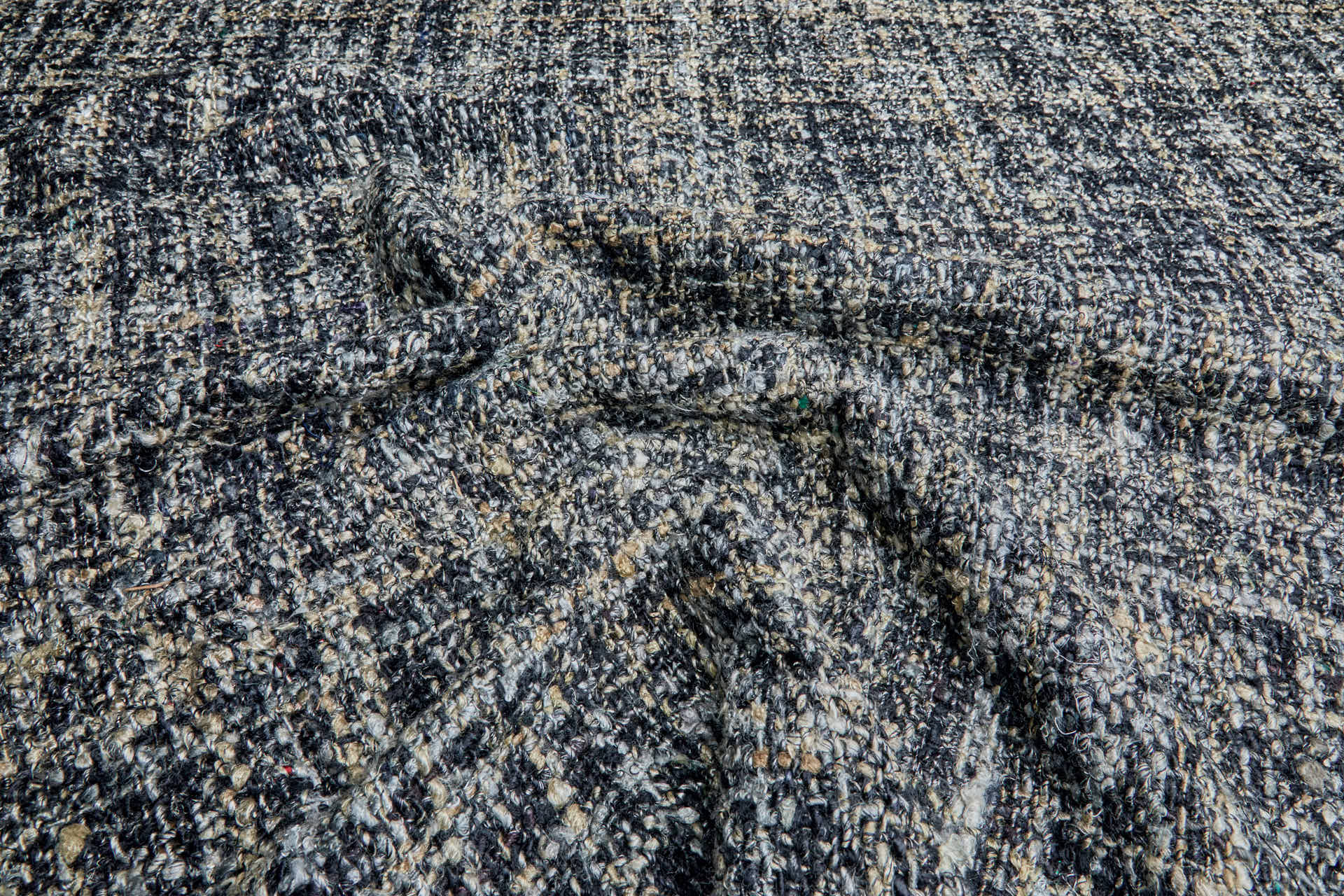 Chunky Tweed Style Lose Weave  - Black, Sand and Grey fabric, image 4 of 6