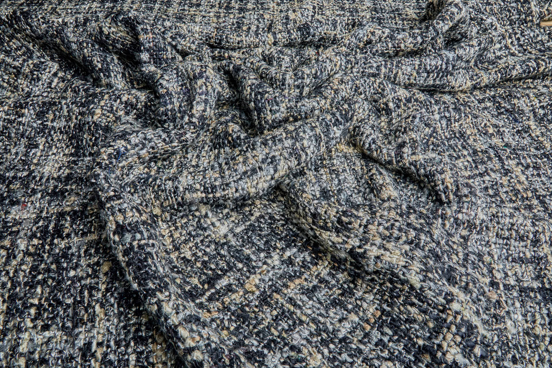 Chunky Tweed Style Lose Weave  - Black, Sand and Grey fabric, image 5 of 6