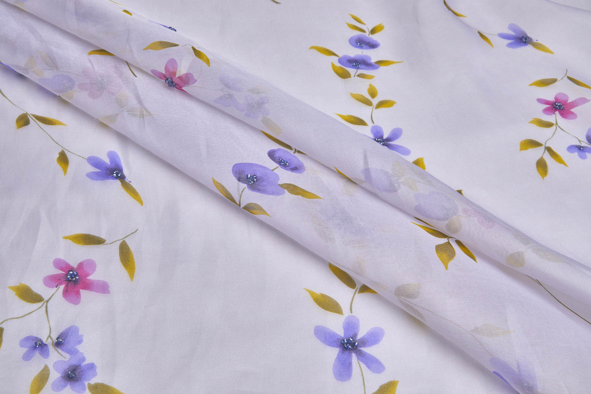 Silk Organza with Floral Print and Hand Beading - Dusty Lilac fabric, image 4 of 8