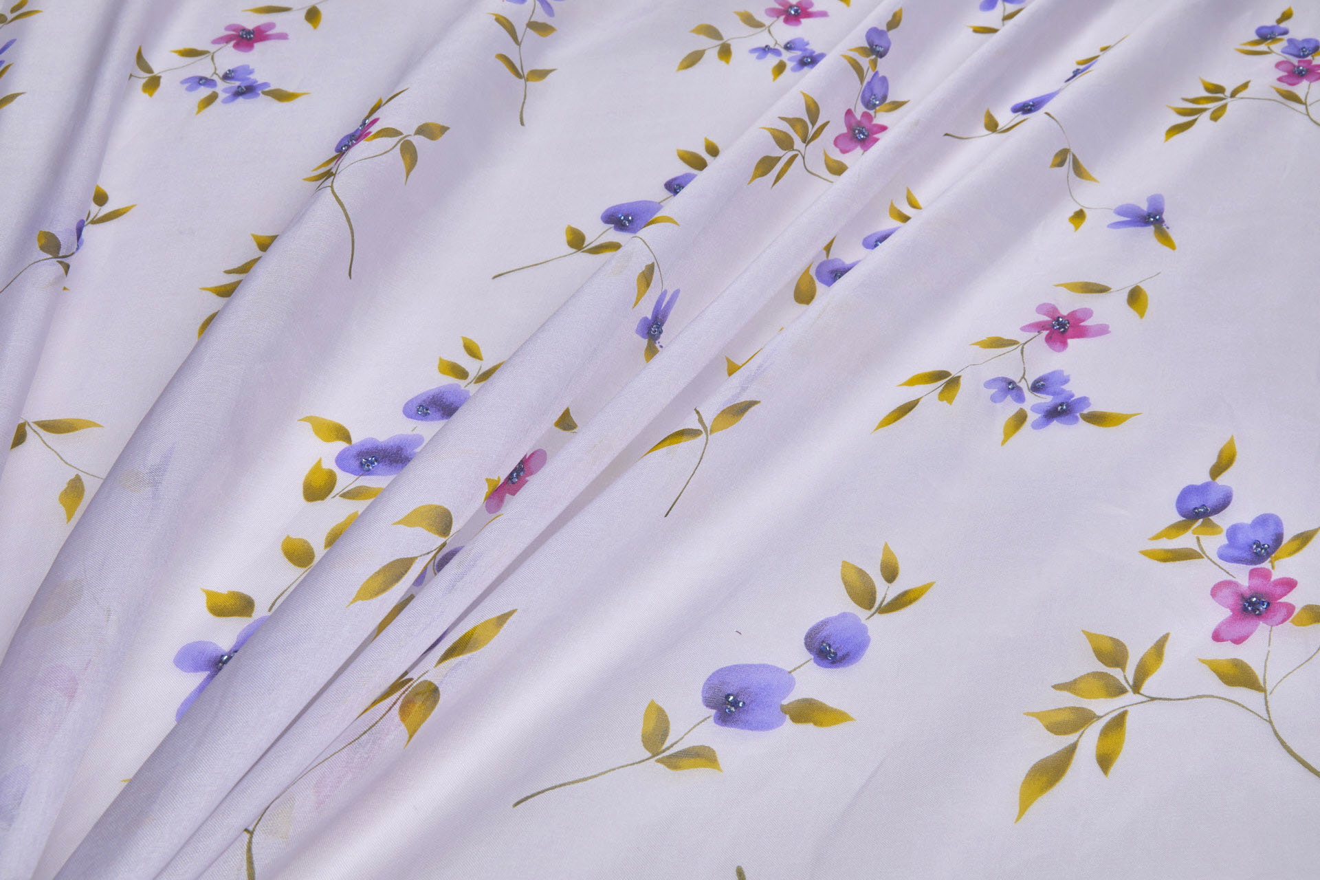 Silk Organza with Floral Print and Hand Beading - Dusty Lilac fabric, image 5 of 8