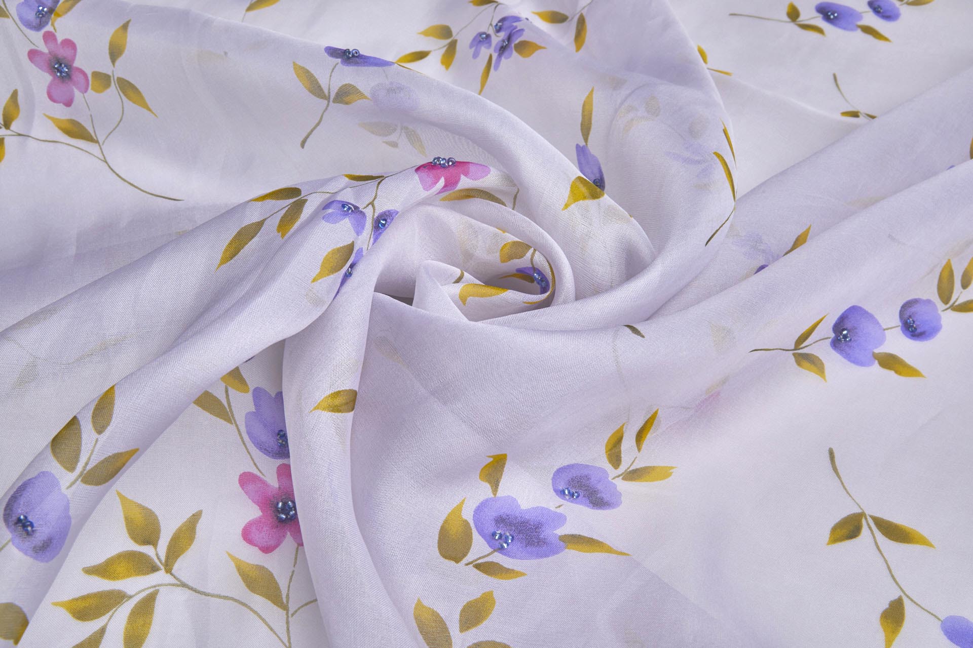 Silk Organza with Floral Print and Hand Beading - Dusty Lilac fabric