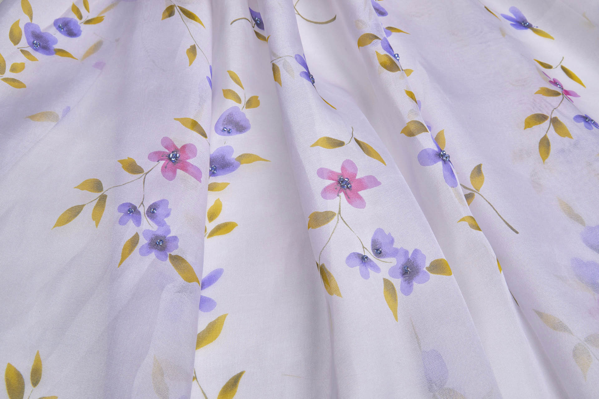 Silk Organza with Floral Print and Hand Beading - Dusty Lilac fabric, image 7 of 8