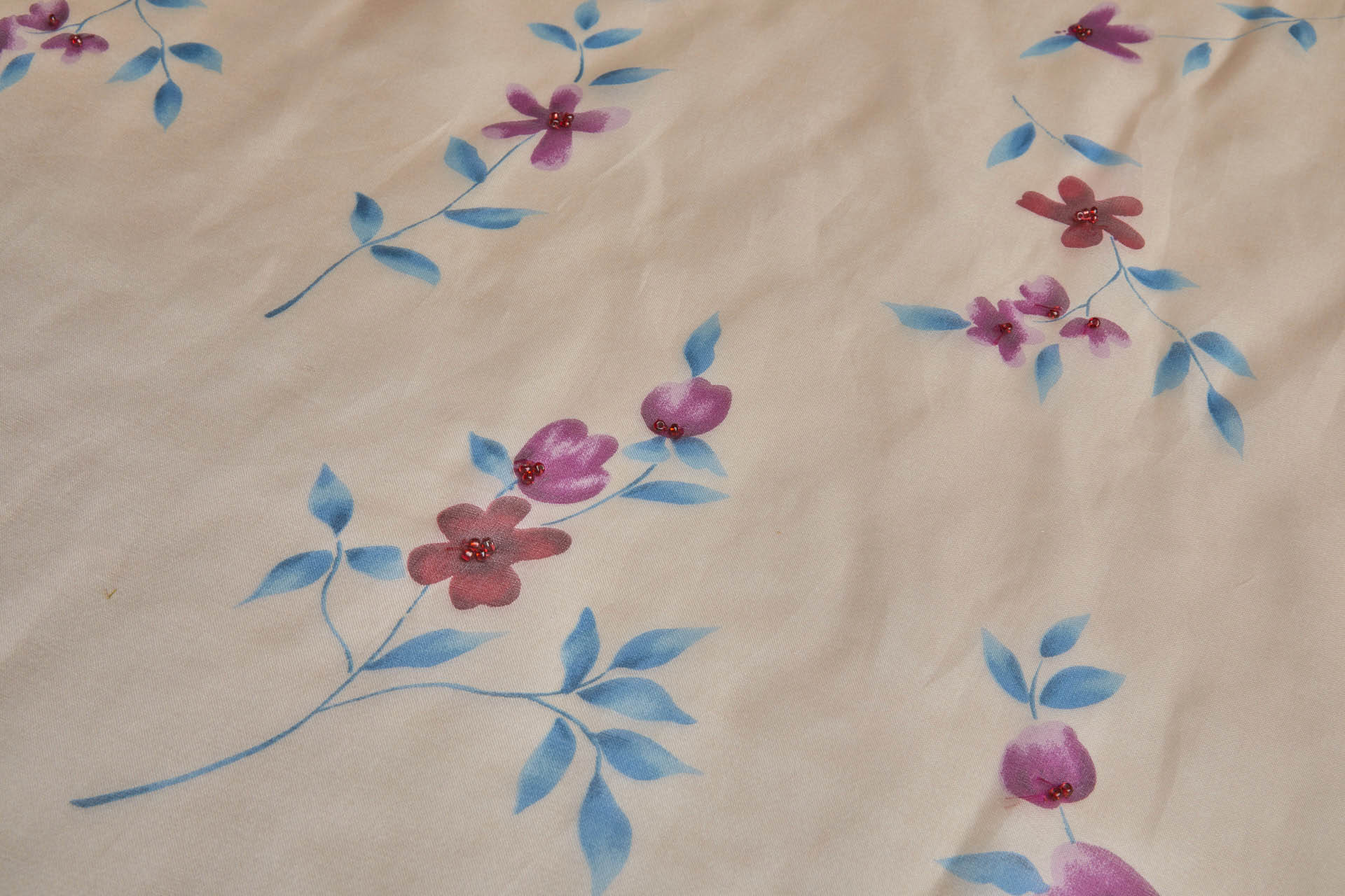 Silk Organza with Floral Print and Hand Beading - Peach fabric, image 7 of 7