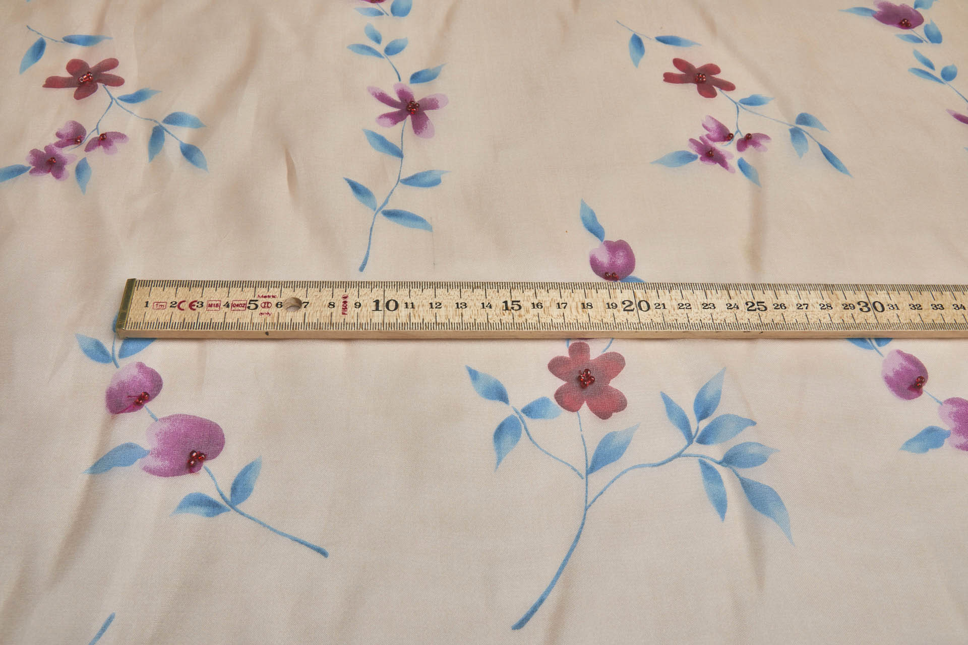 Silk Organza with Floral Print and Hand Beading - Peach fabric, image 2 of 7