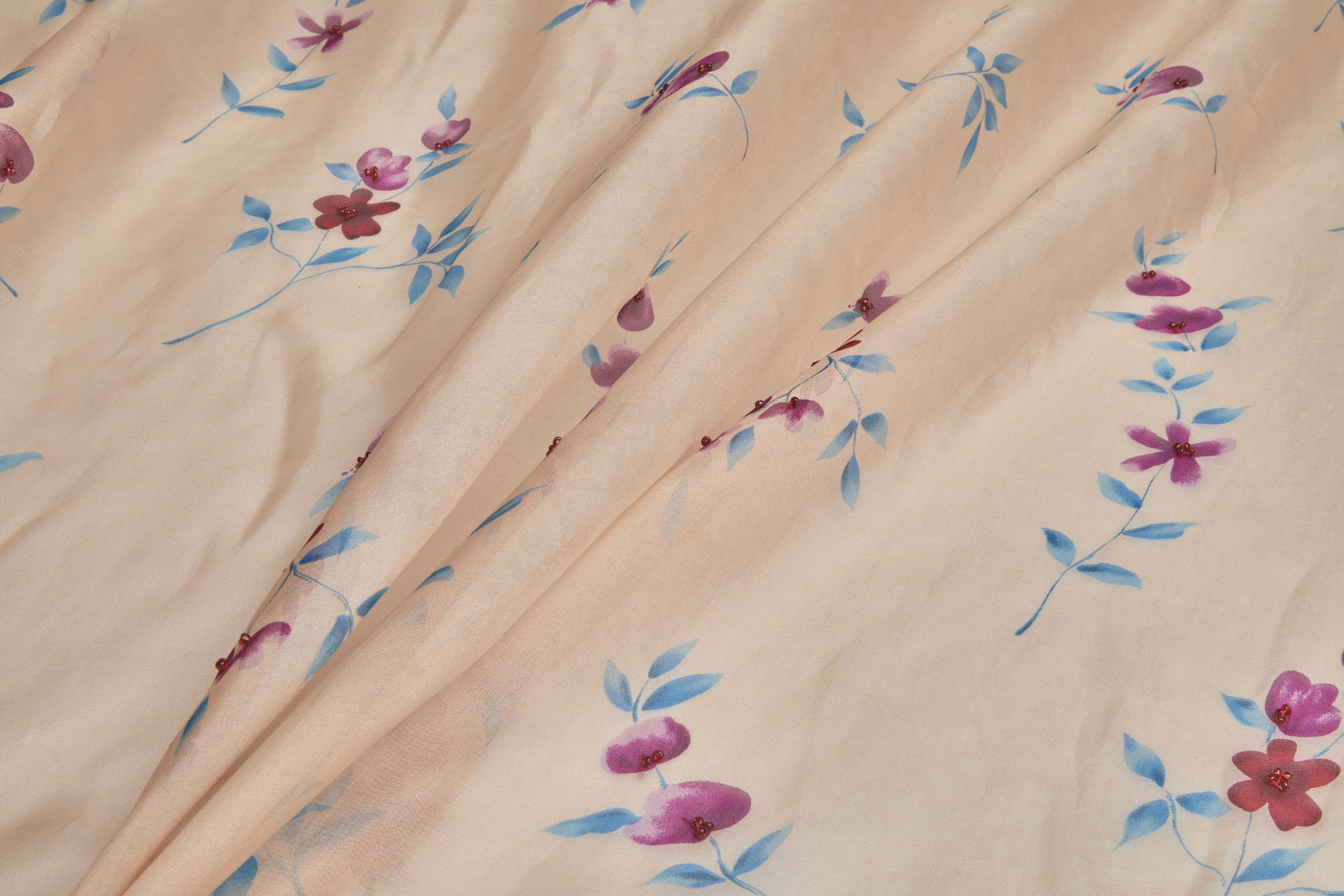 Silk Organza with Floral Print and Hand Beading - Peach fabric, image 4 of 7