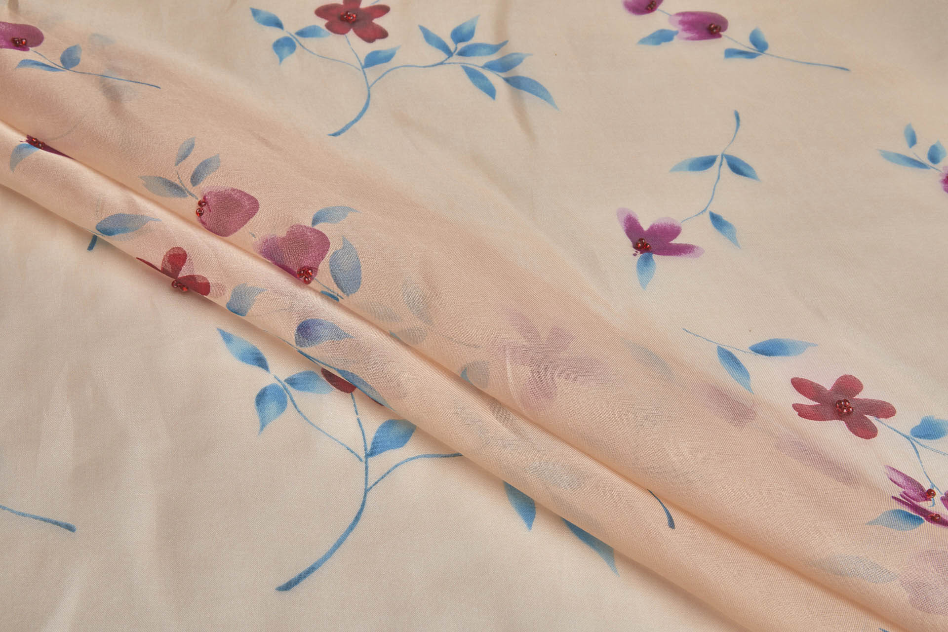 Silk Organza with Floral Print and Hand Beading - Peach fabric, image 5 of 7