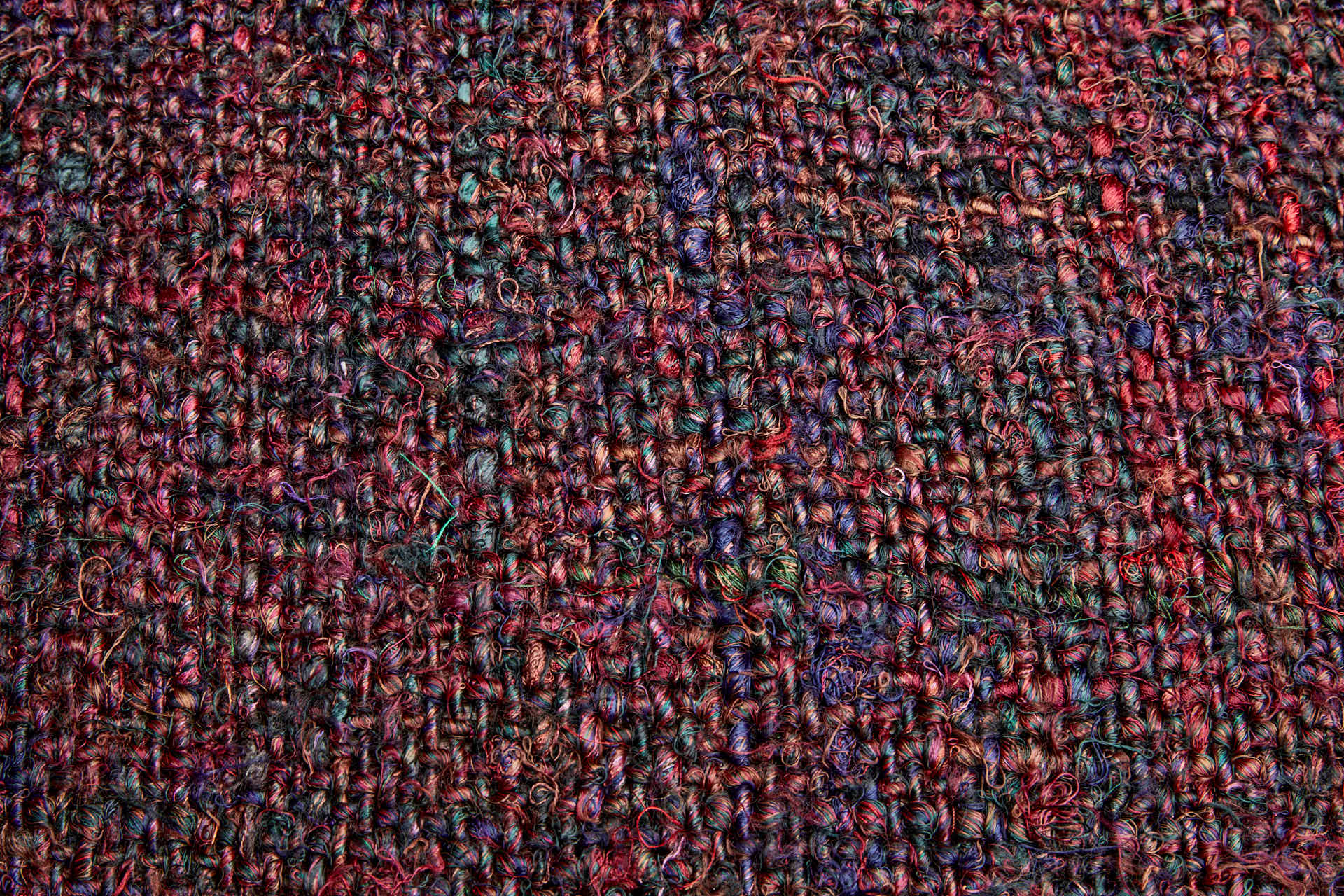 Chunky Tweed Style Lose Weave  - Multi Colour and Burgundy fabric