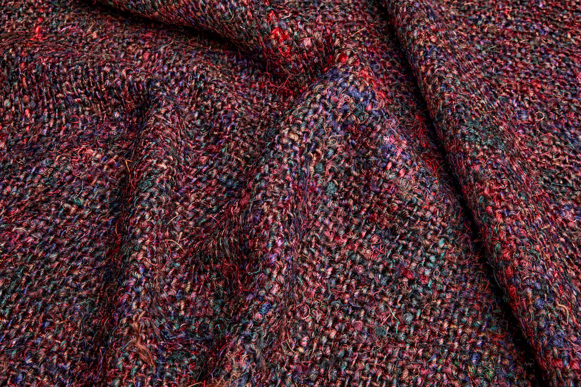 Chunky Tweed Style Lose Weave  - Multi Colour and Burgundy fabric, image 4 of 5