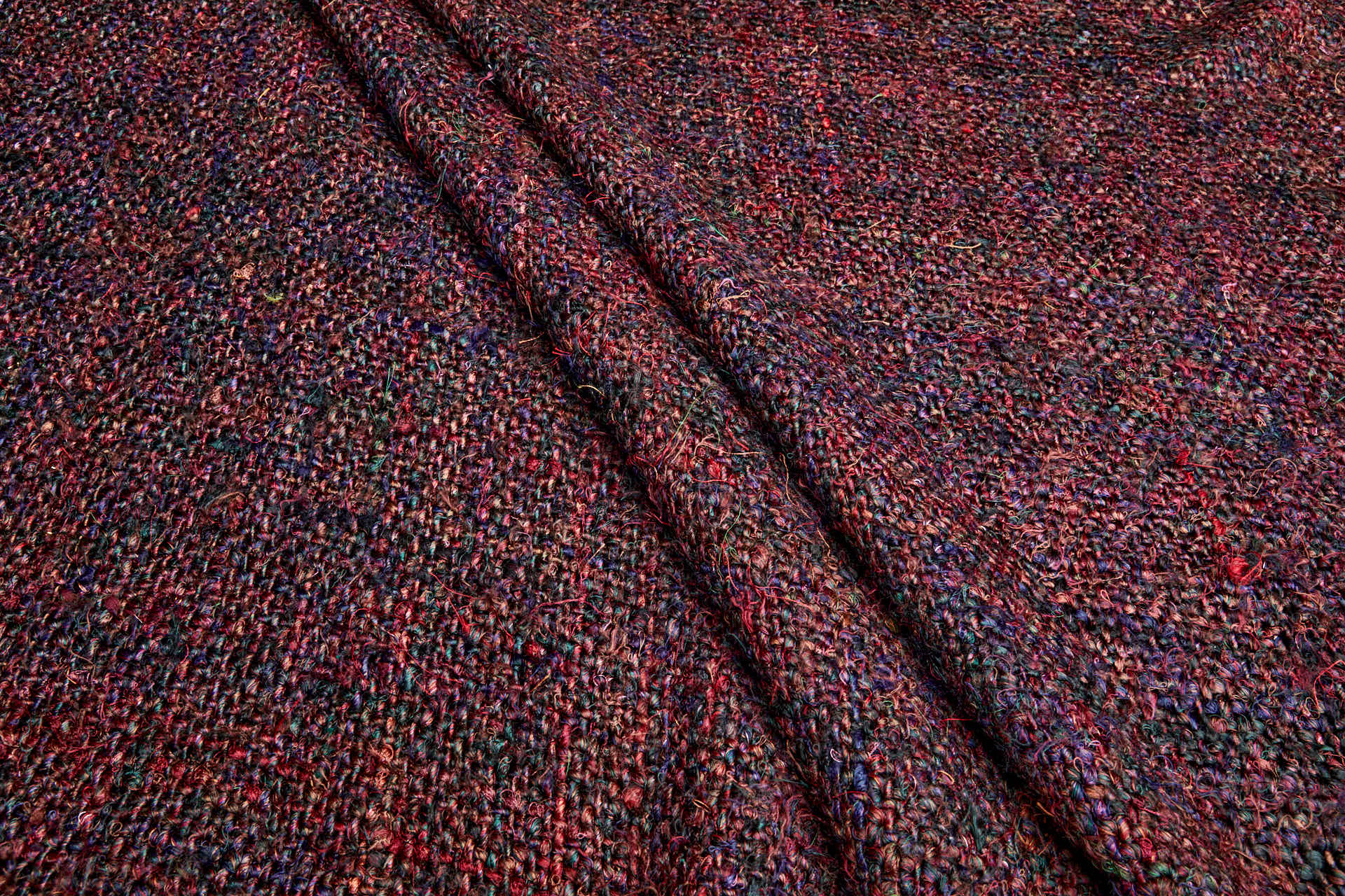 Chunky Tweed Style Lose Weave  - Multi Colour and Burgundy fabric, image 3 of 5