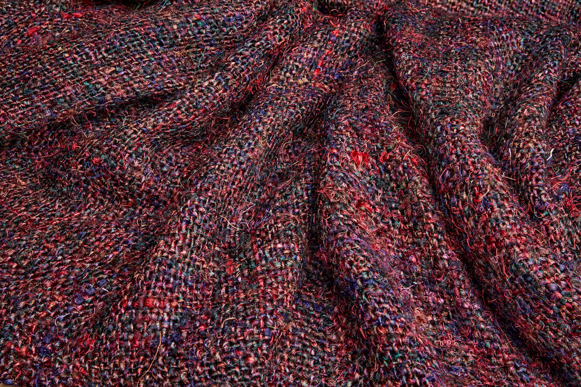 Chunky Tweed Style Lose Weave  - Multi Colour and Burgundy fabric, image 2 of 5