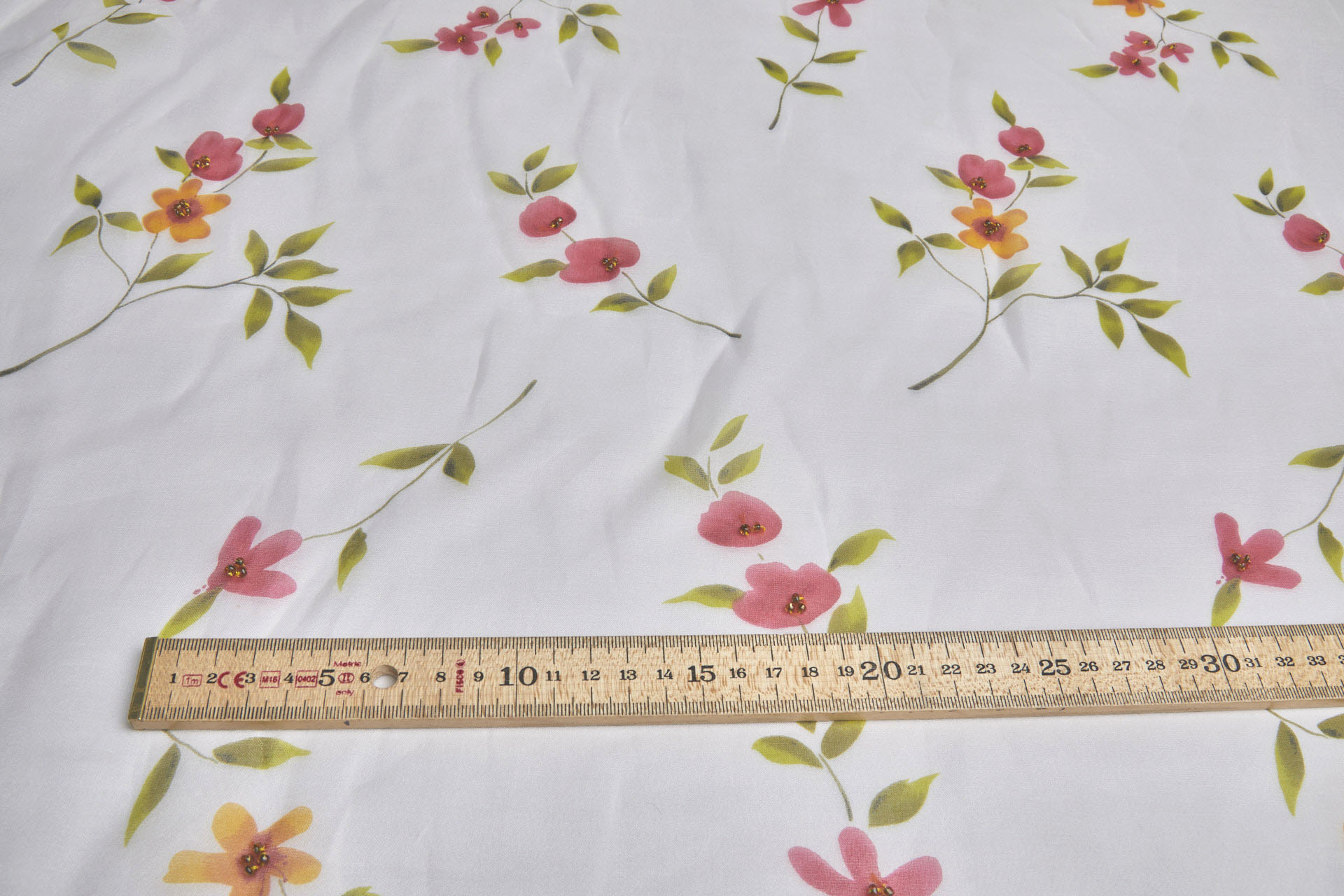 Silk Organza with Floral Print and Hand Beading - Ivory fabric, image 2 of 9