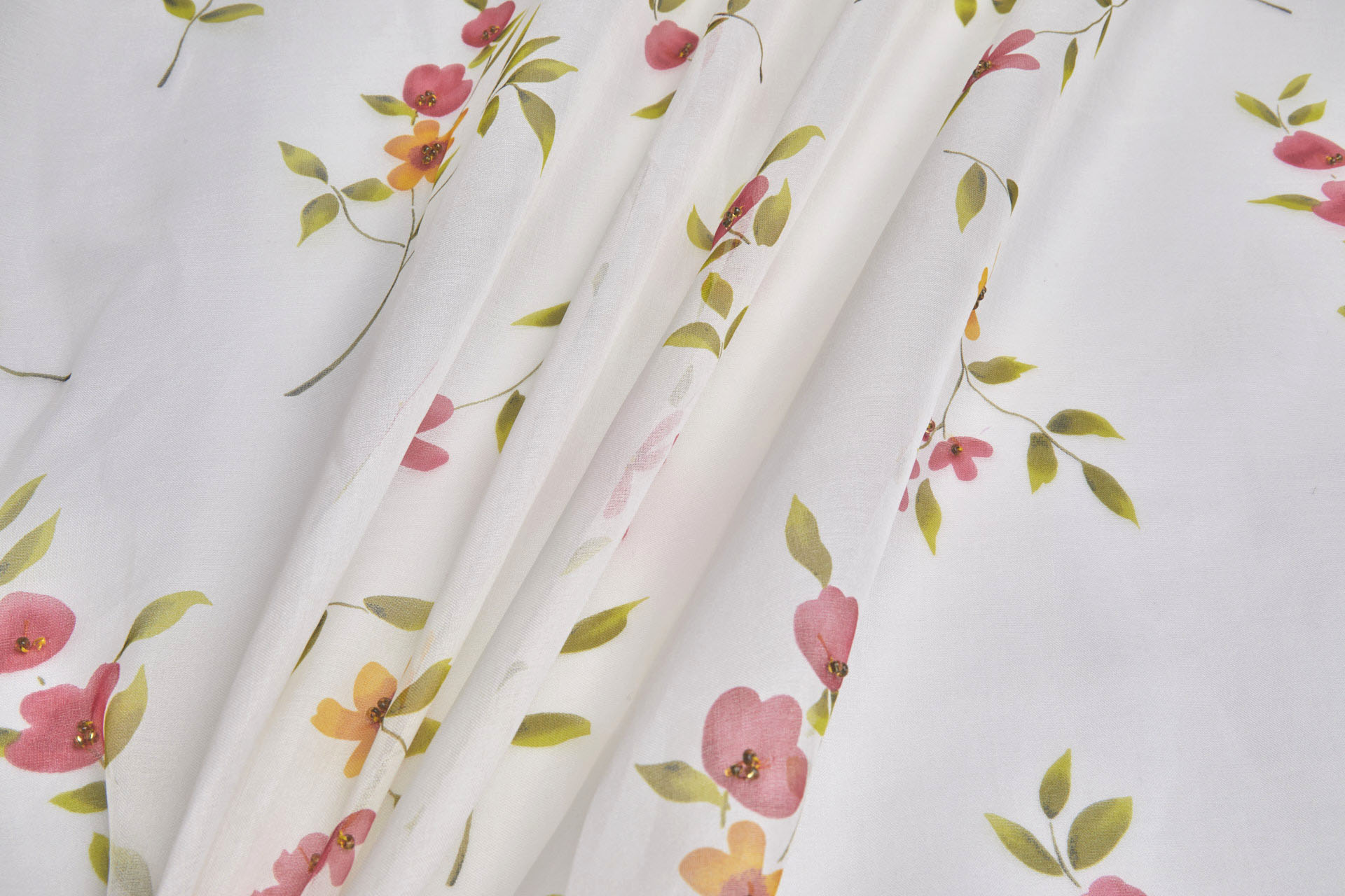 Silk Organza with Floral Print and Hand Beading - Ivory fabric, image 7 of 9