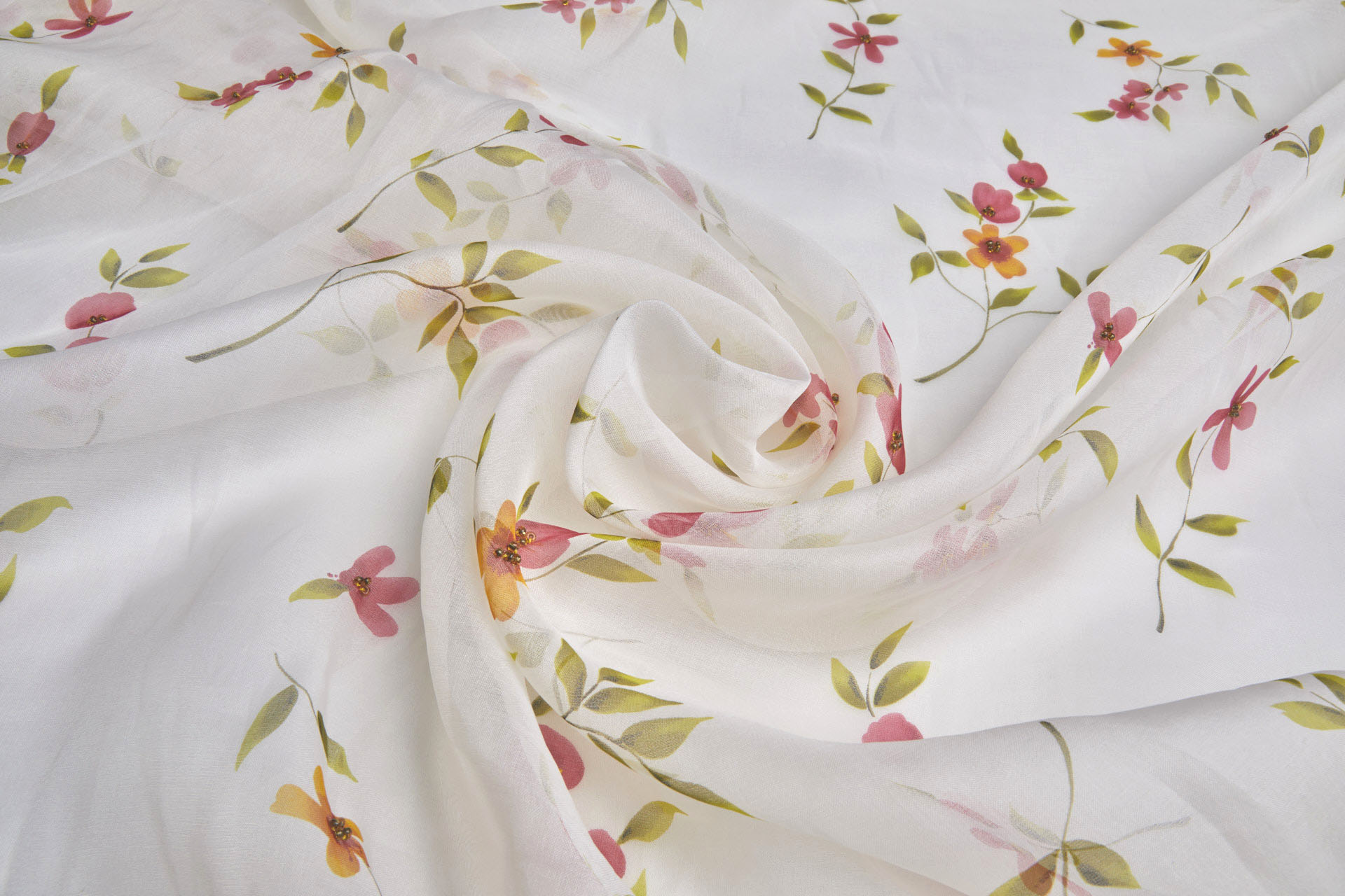 Silk Organza with Floral Print and Hand Beading - Ivory fabric