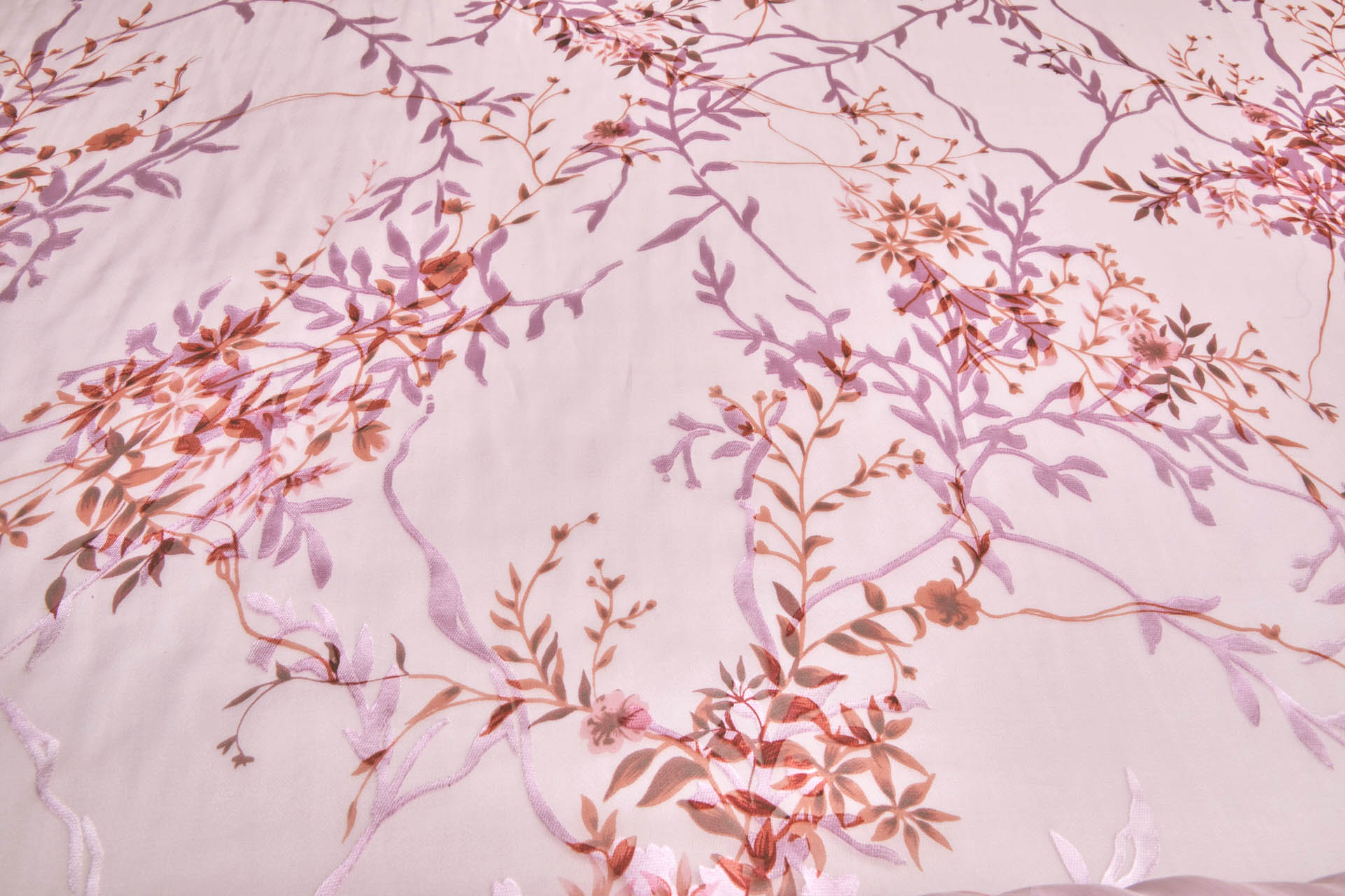 Coral, Pink and Burgundy Devore Burnout Floral Print fabric, image 10 of 10
