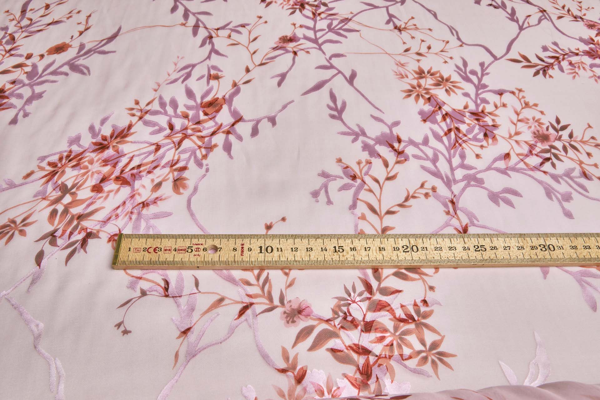 Coral, Pink and Burgundy Devore Burnout Floral Print fabric, image 8 of 10
