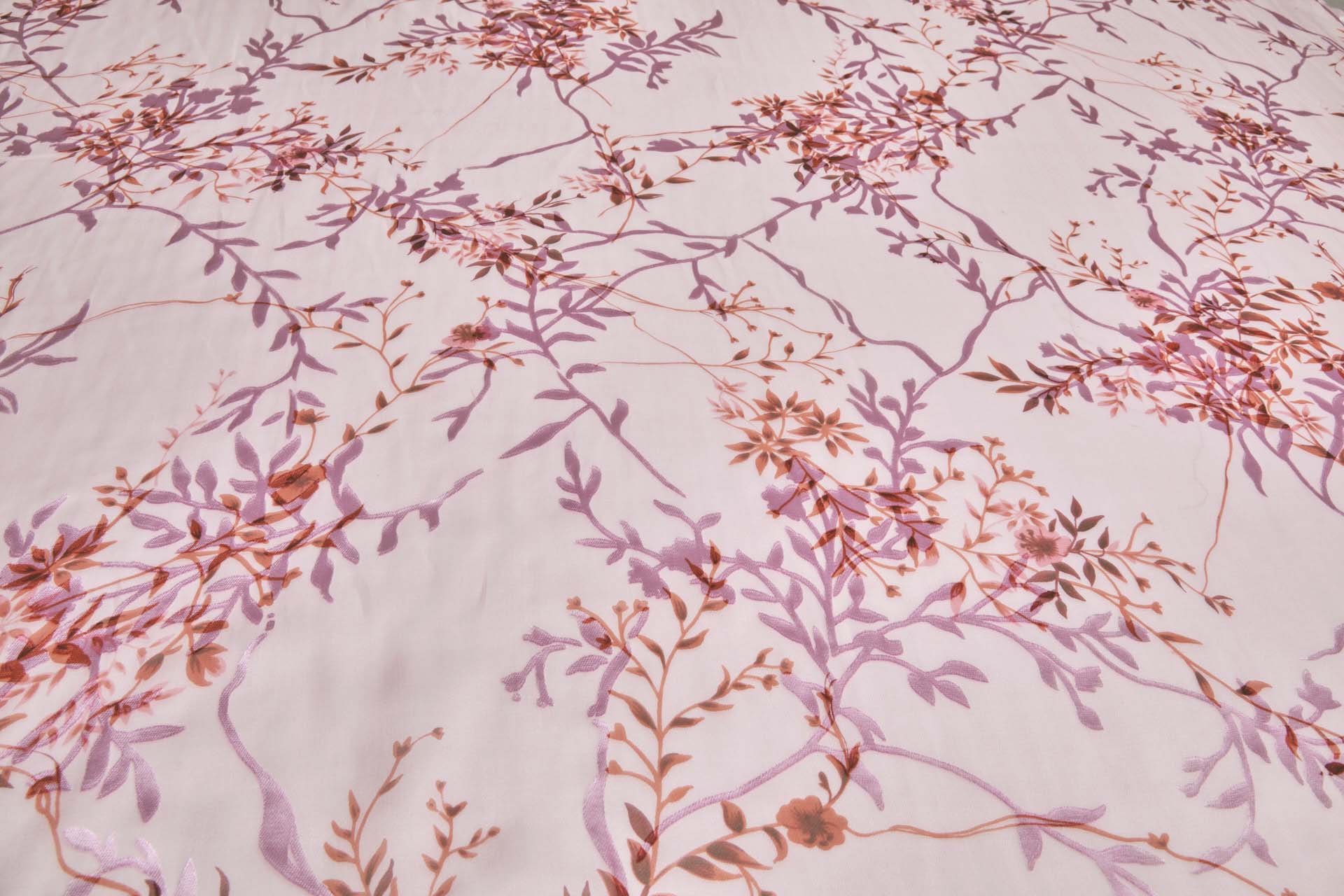 Coral, Pink and Burgundy Devore Burnout Floral Print fabric, image 4 of 10