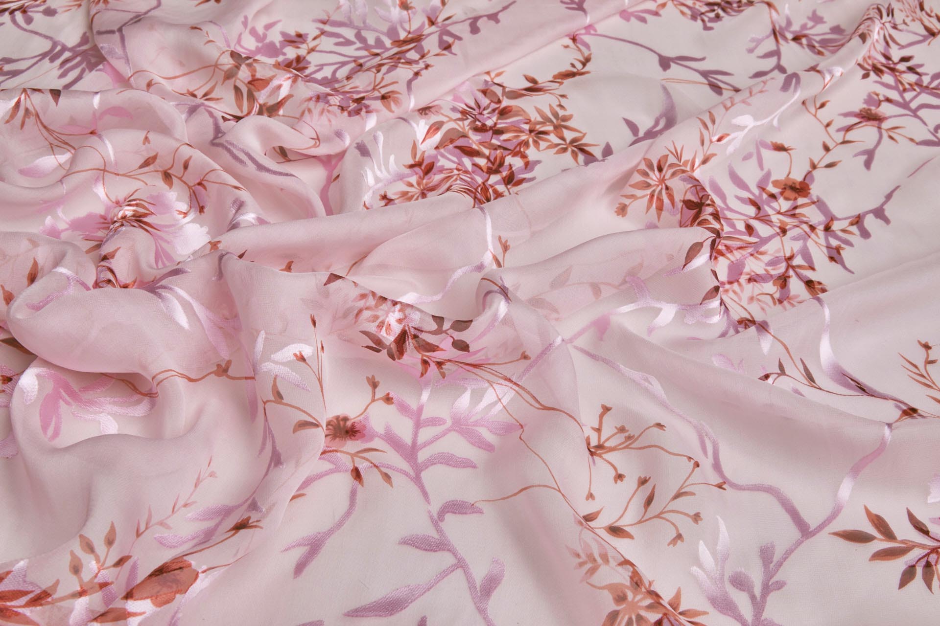 Coral, Pink and Burgundy Devore Burnout Floral Print fabric, image 5 of 10