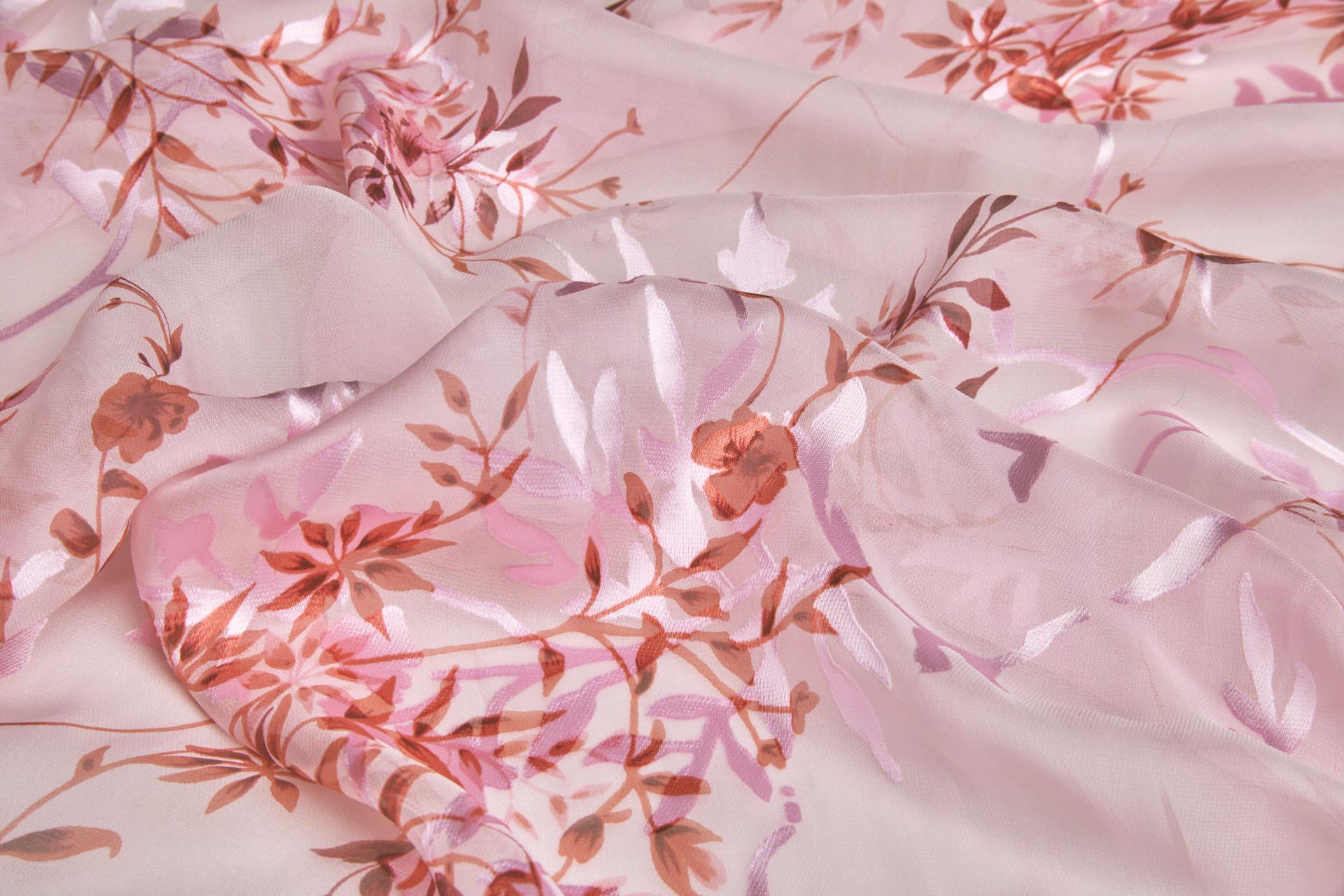 Coral, Pink and Burgundy Devore Burnout Floral Print fabric, image 7 of 10