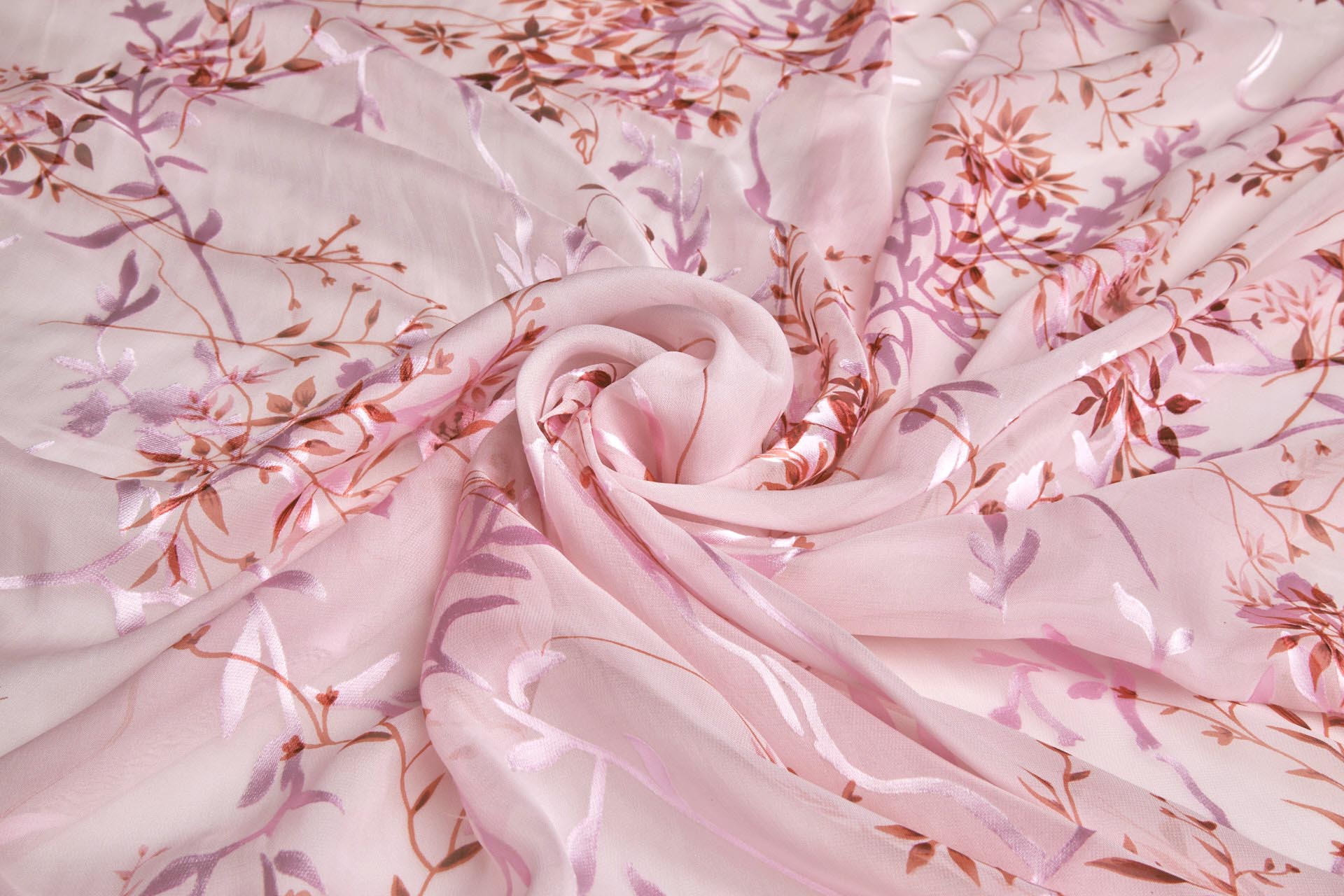 Coral, Pink and Burgundy Devore Burnout Floral Print fabric, image 6 of 10