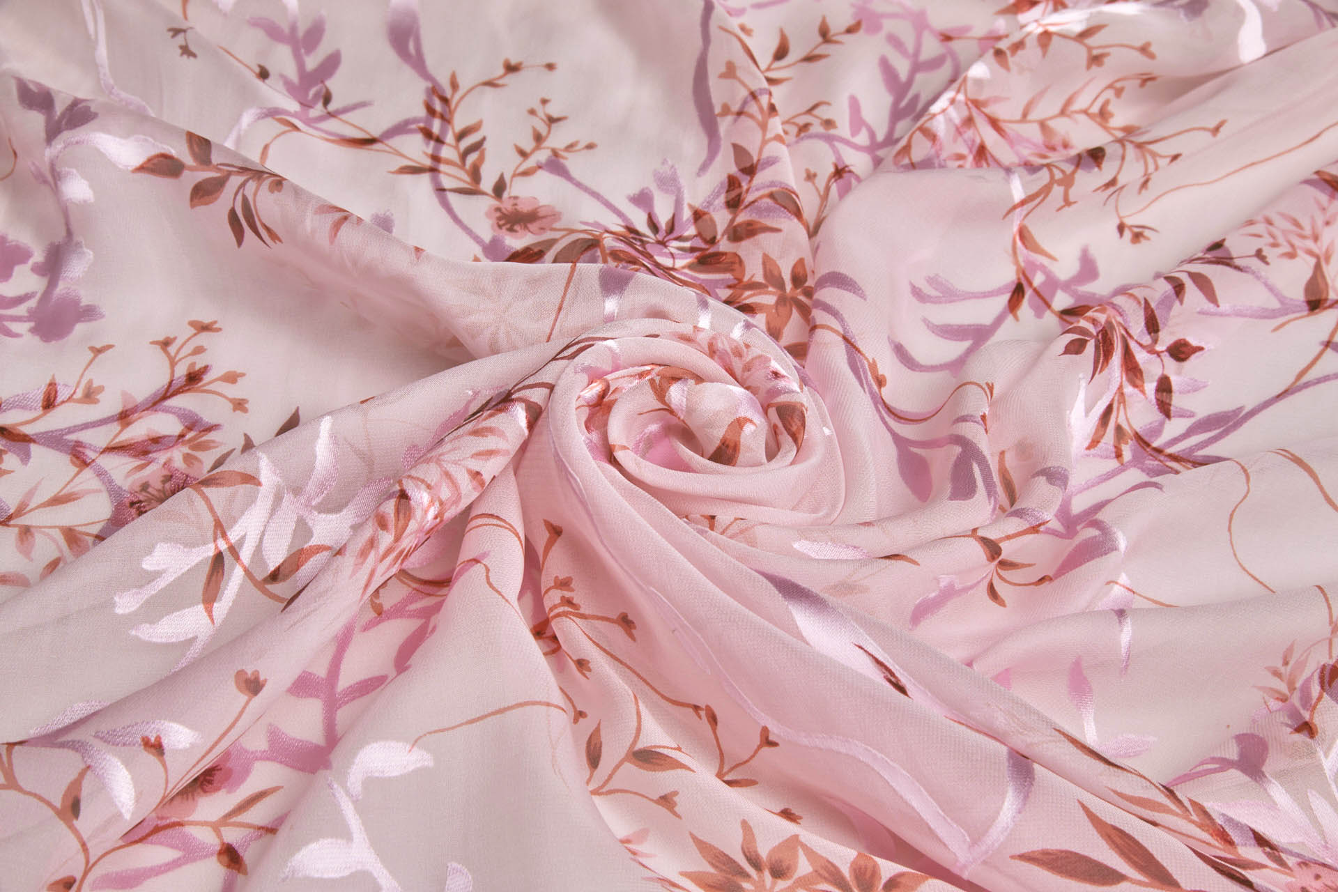 Coral, Pink and Burgundy Devore Burnout Floral Print fabric