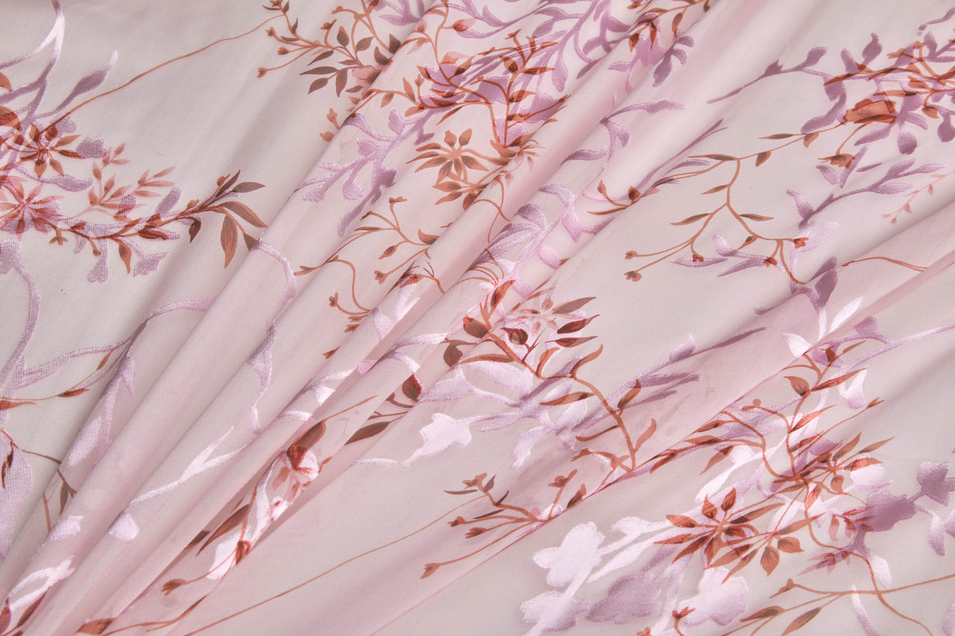 Coral, Pink and Burgundy Devore Burnout Floral Print fabric, image 9 of 10
