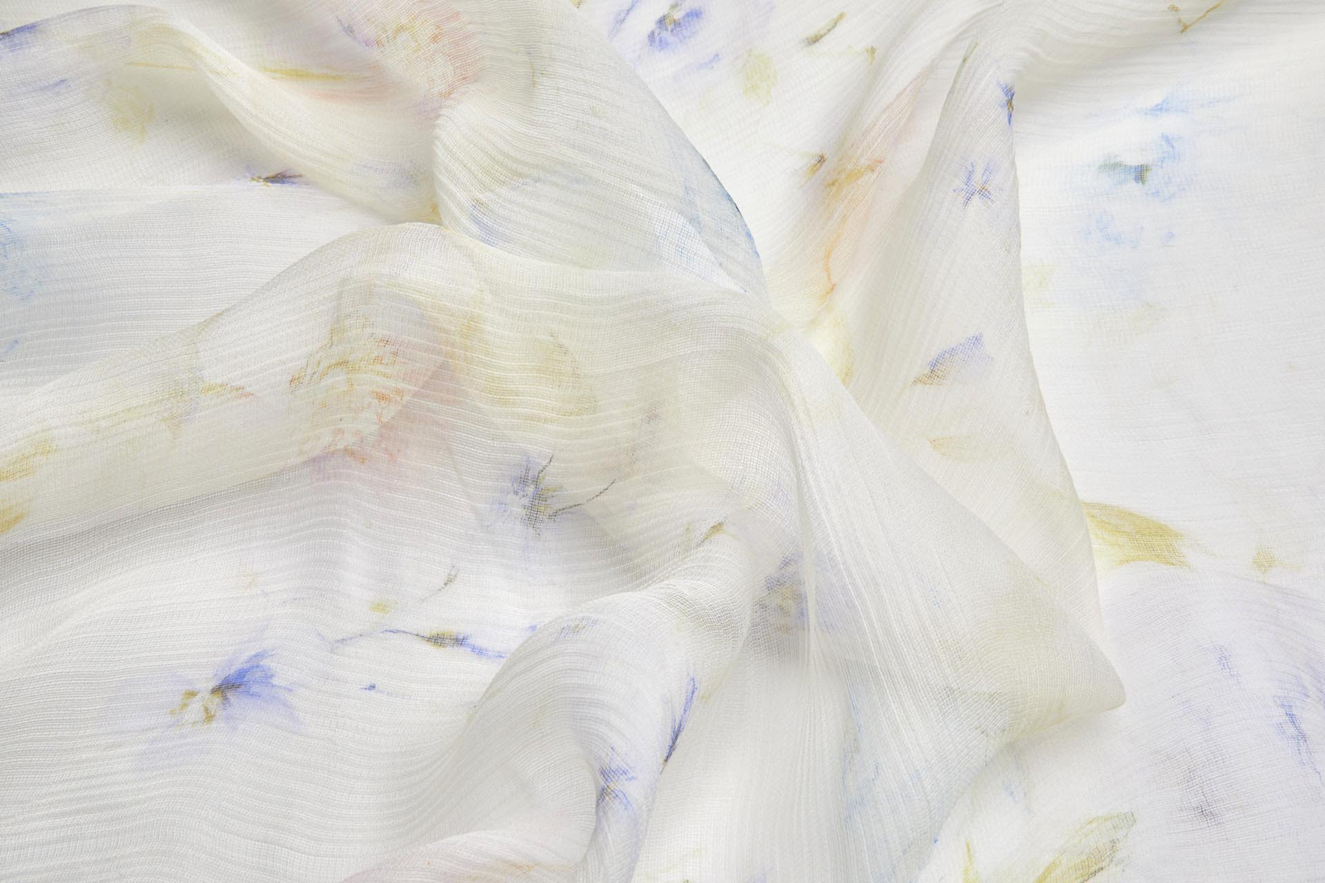 Delicate Watercolour Floral Print on Silk Gauze - Blue / Green fabric, image 5 of 9