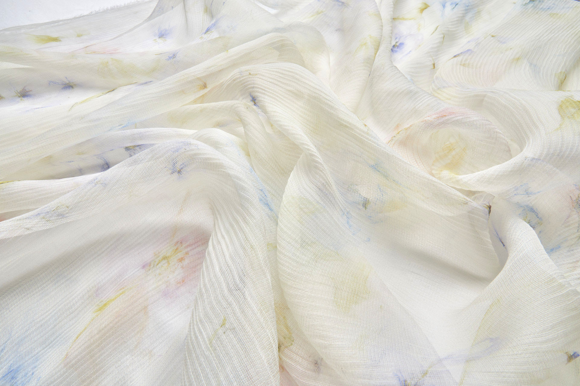 Delicate Watercolour Floral Print on Silk Gauze - Blue / Green fabric, image 6 of 9