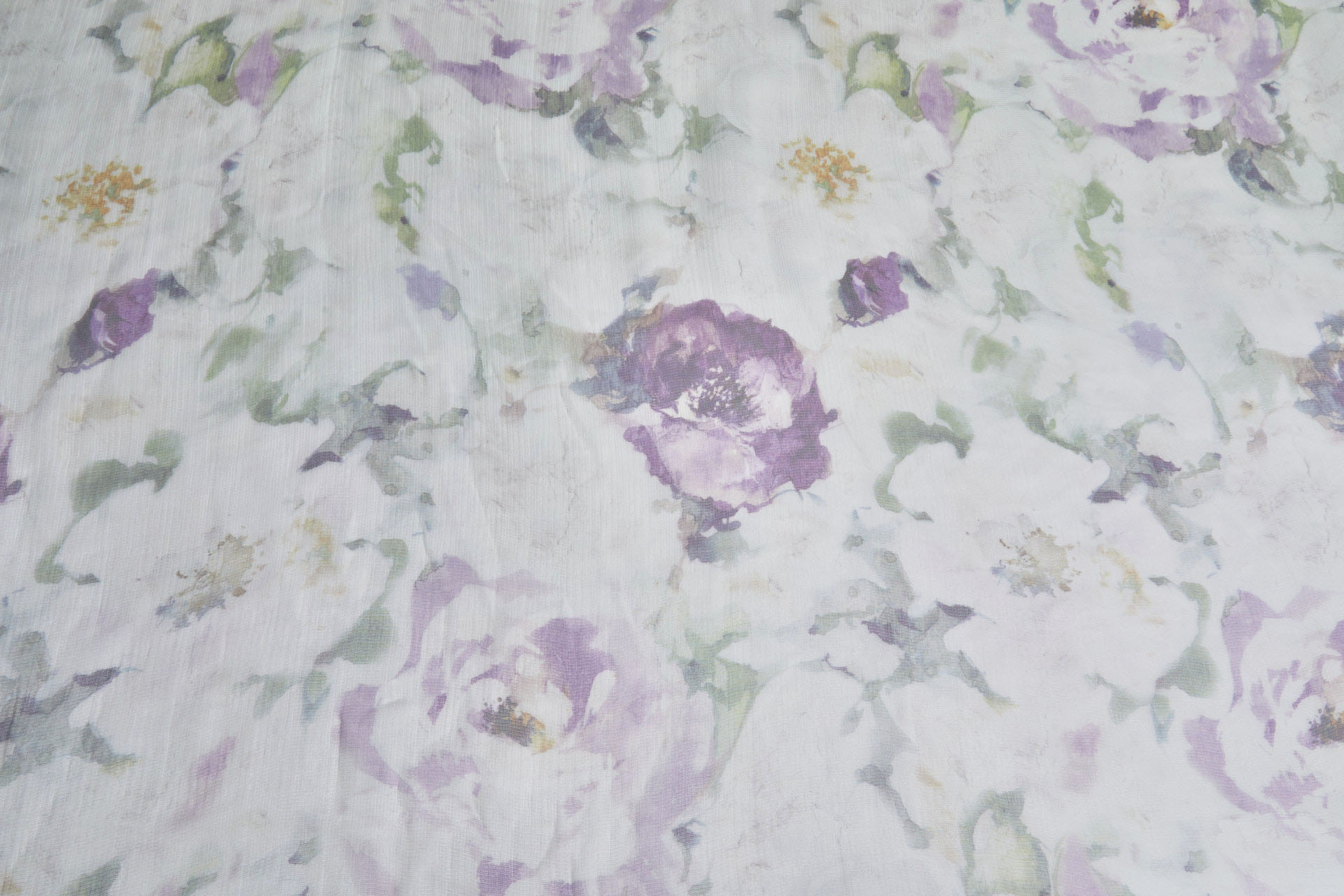 Delicate Watercolour Floral Print on Silk Gauze - Purple / Green fabric, image 7 of 7