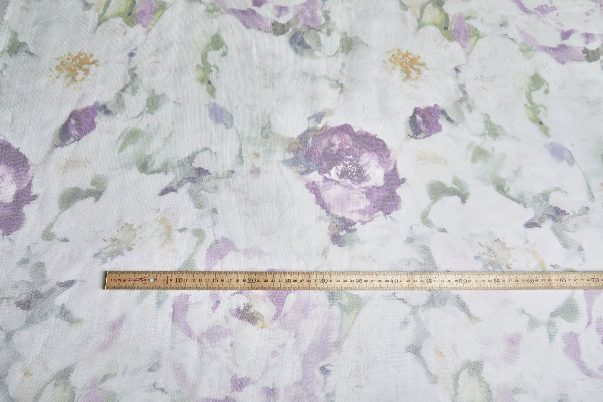 Delicate Watercolour Floral Print on Silk Gauze - Purple / Green fabric, image 3 of 7