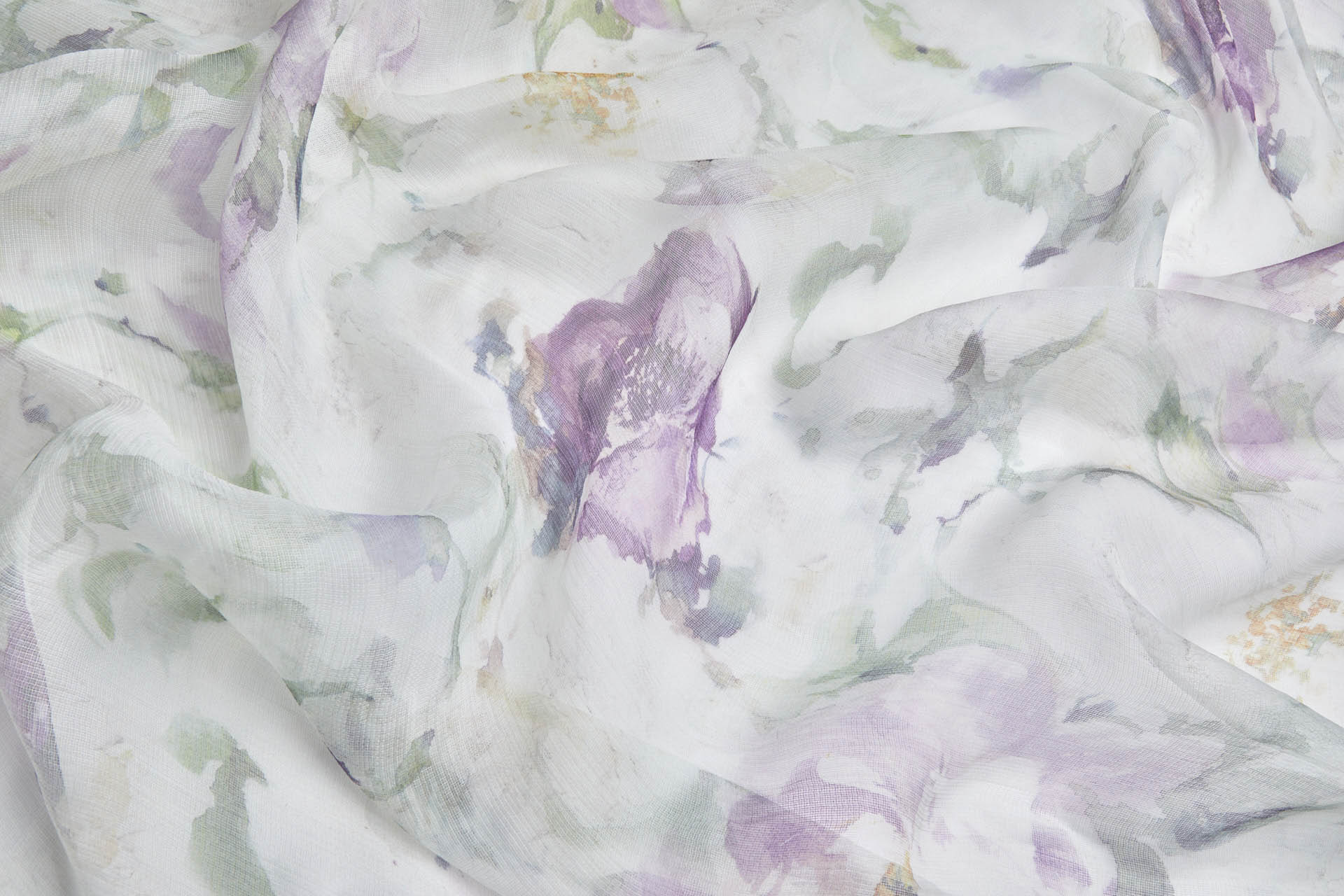 Delicate Watercolour Floral Print on Silk Gauze - Purple / Green fabric, image 4 of 7
