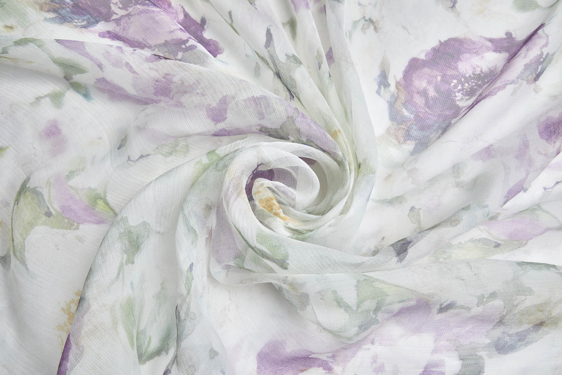 Delicate Watercolour Floral Print on Silk Gauze - Purple / Green fabric