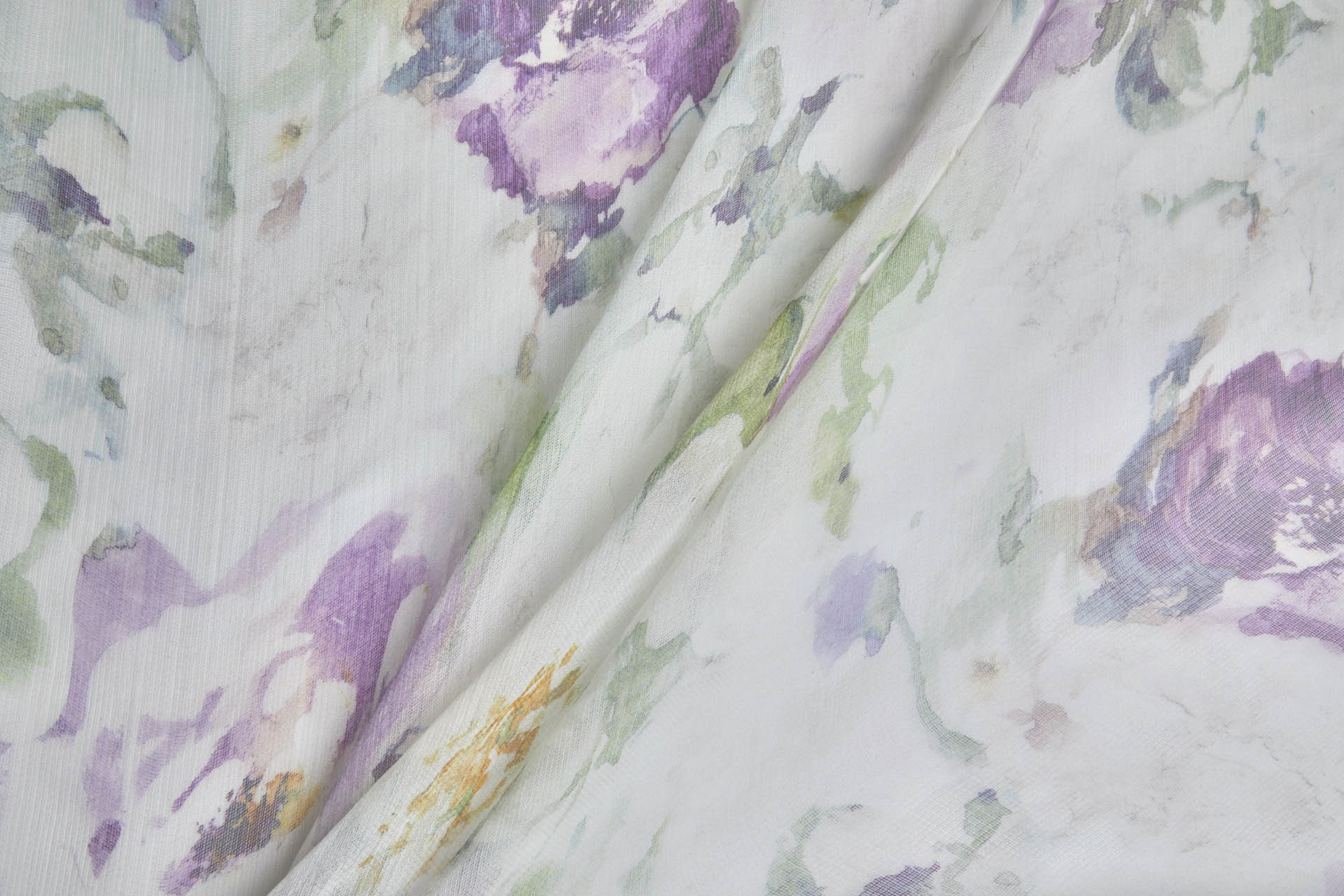 Delicate Watercolour Floral Print on Silk Gauze - Purple / Green fabric, image 5 of 7