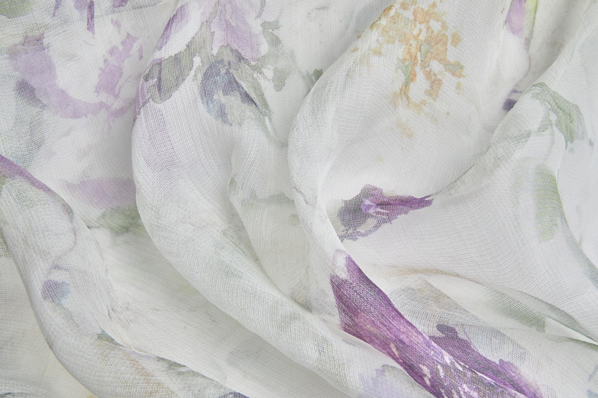 Delicate Watercolour Floral Print on Silk Gauze - Purple / Green fabric, image 2 of 7