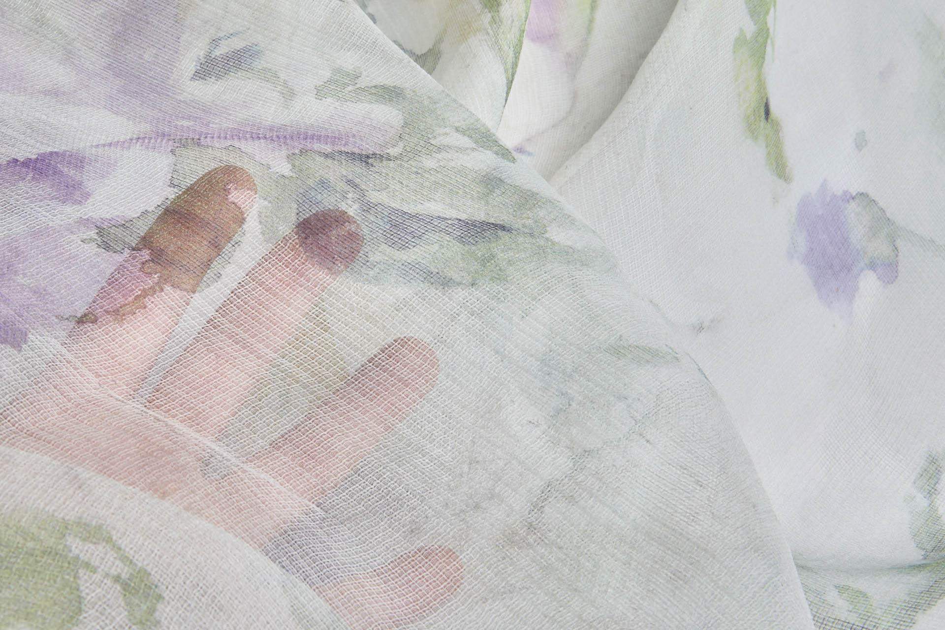 Delicate Watercolour Floral Print on Silk Gauze - Purple / Green fabric, image 6 of 7