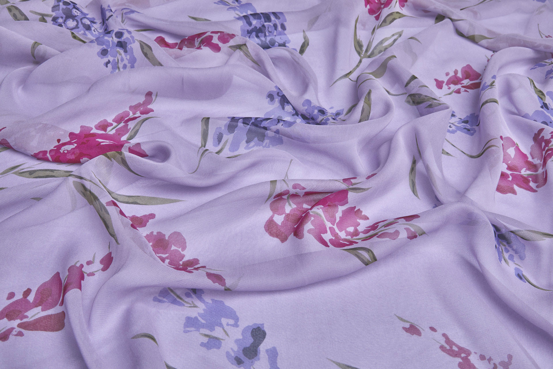 Purple and Pink Floral Print on Violet Silk Georgette fabric, image 7 of 8