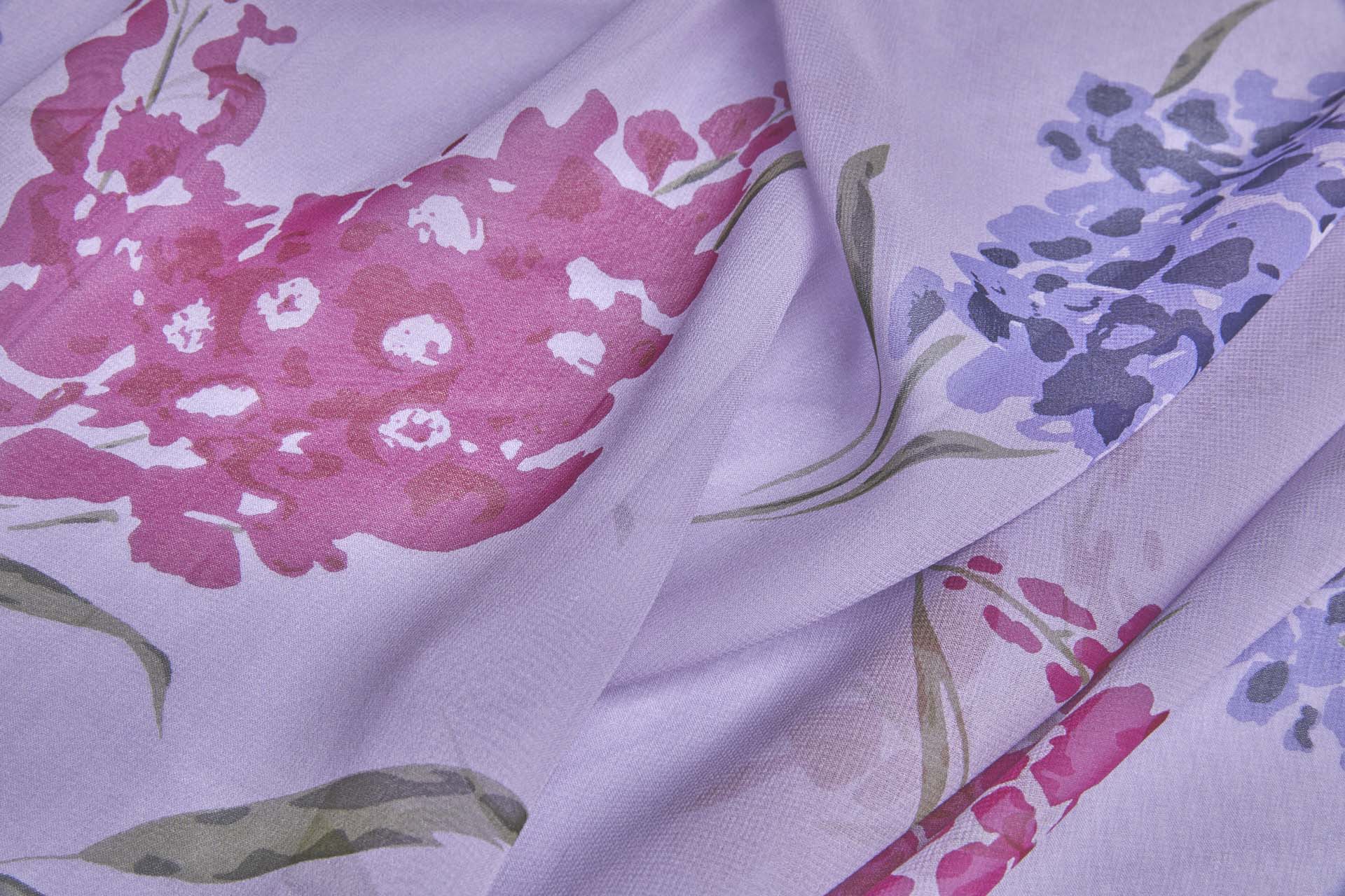 Purple and Pink Floral Print on Violet Silk Georgette fabric, image 2 of 8