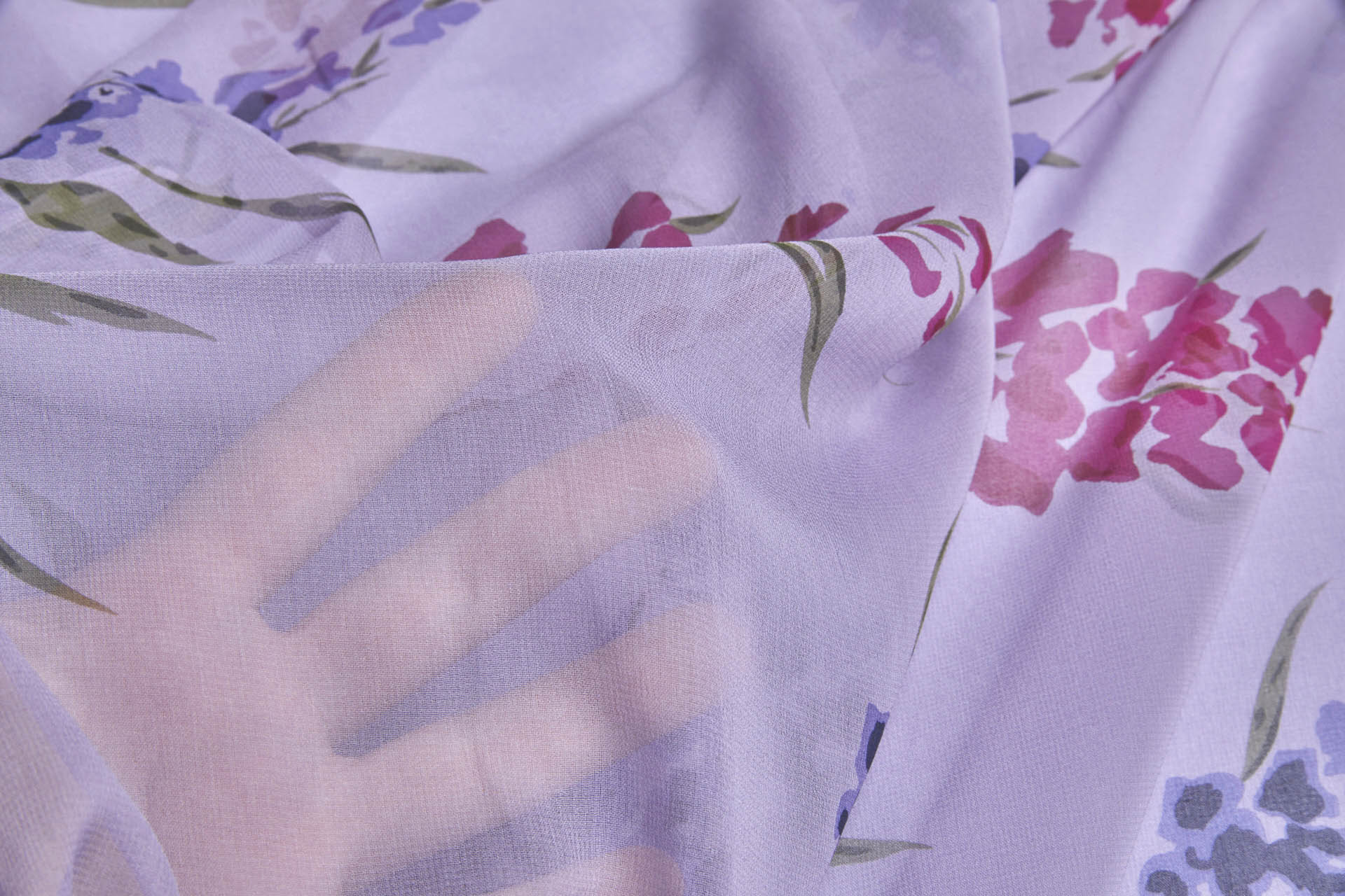 Purple and Pink Floral Print on Violet Silk Georgette fabric, image 4 of 8