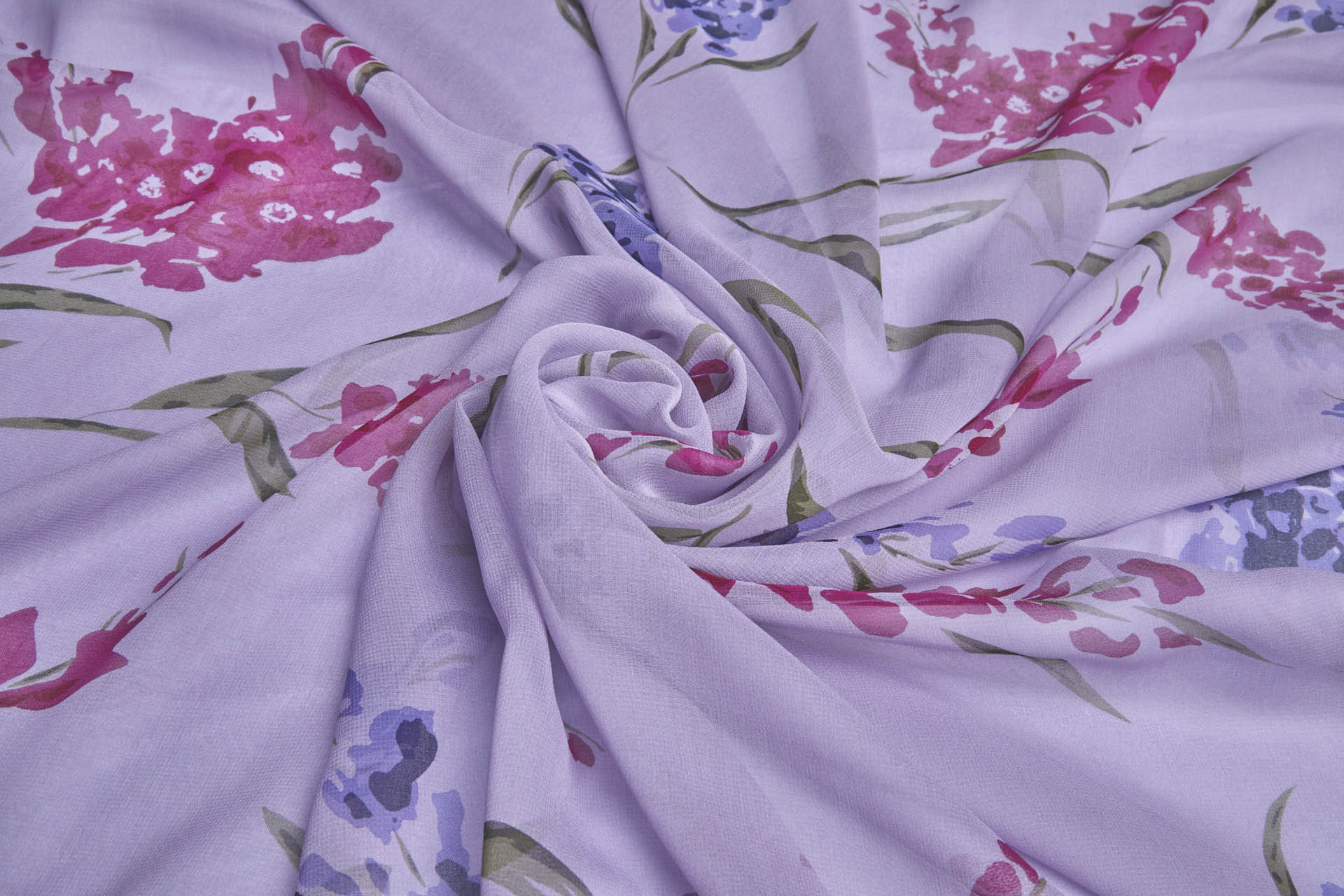 Purple and Pink Floral Print on Violet Silk Georgette fabric