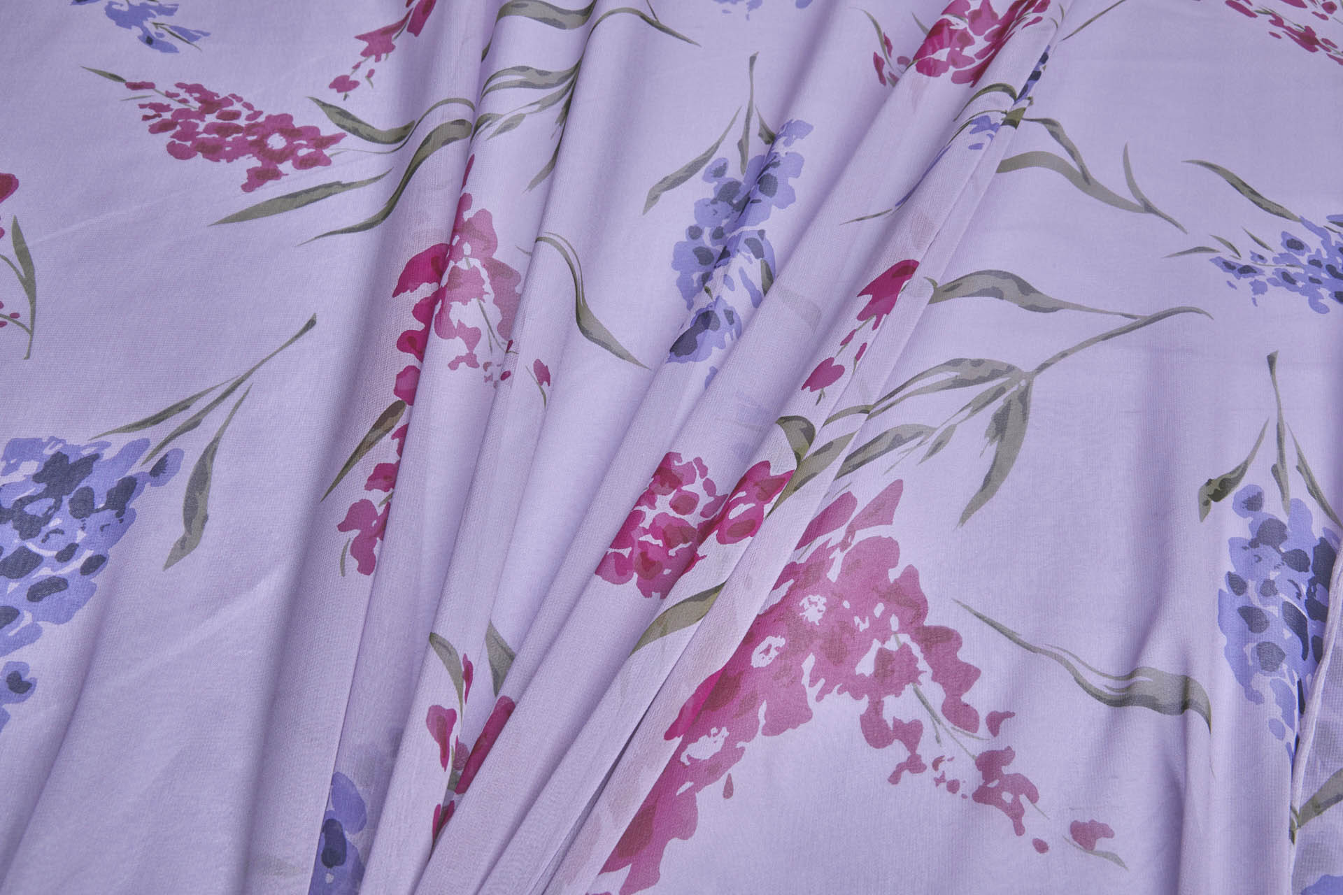 Purple and Pink Floral Print on Violet Silk Georgette fabric, image 3 of 8