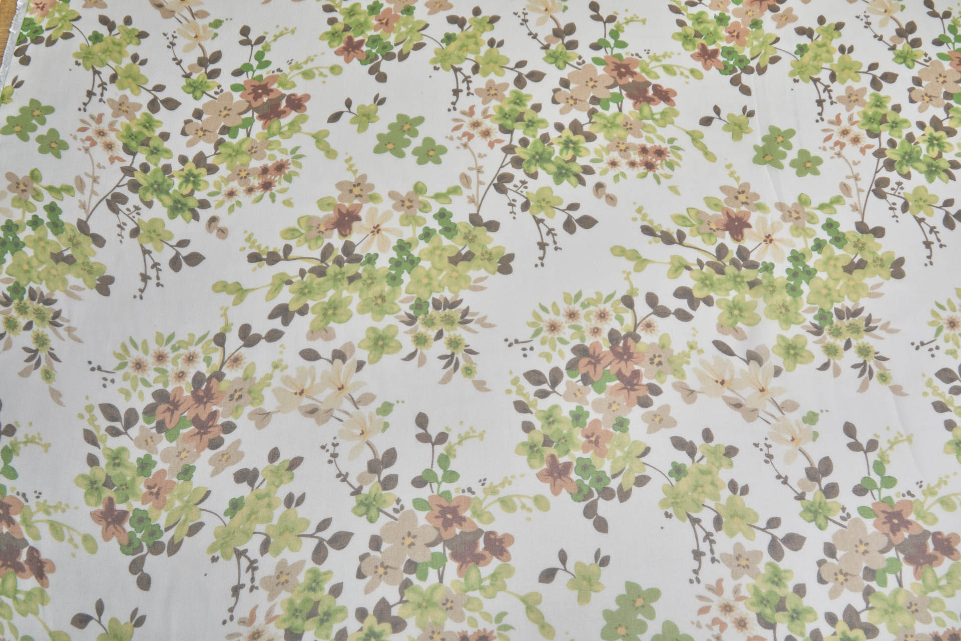 Brown and Green Floral Print on Off White Silk Georgette fabric, image 7 of 7