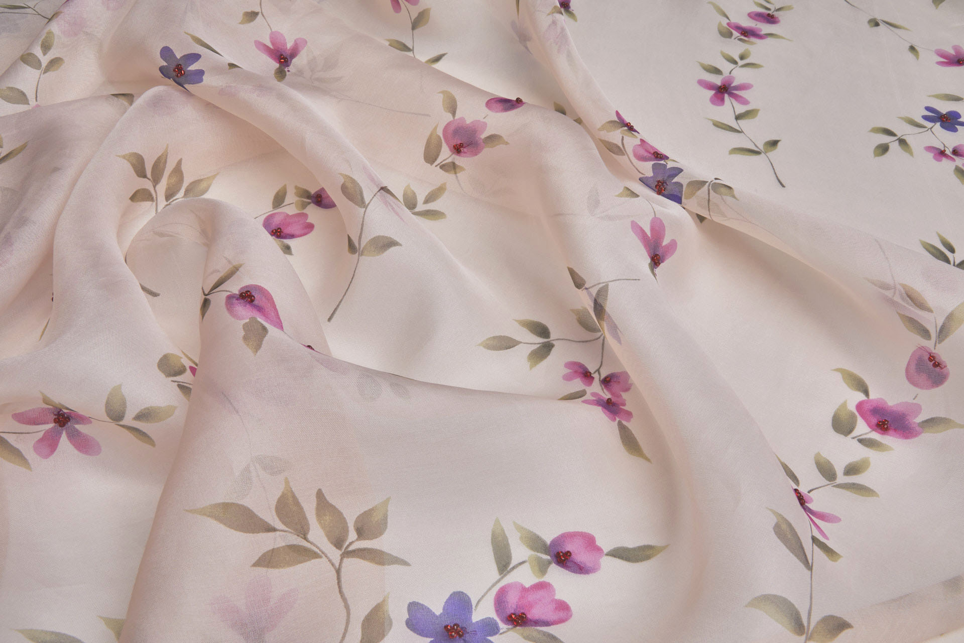 Silk Organza with Floral Print and Hand Beading - Pale Pink fabric, image 4 of 9