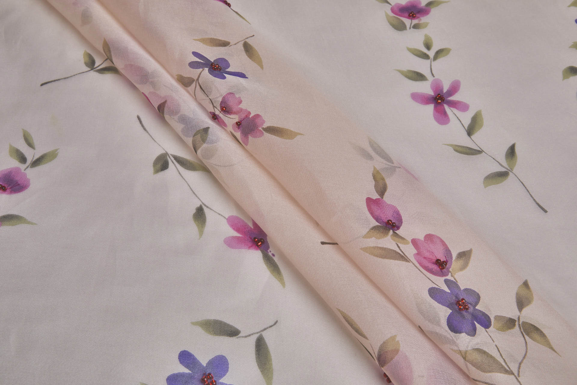 Silk Organza with Floral Print and Hand Beading - Pale Pink fabric, image 6 of 9