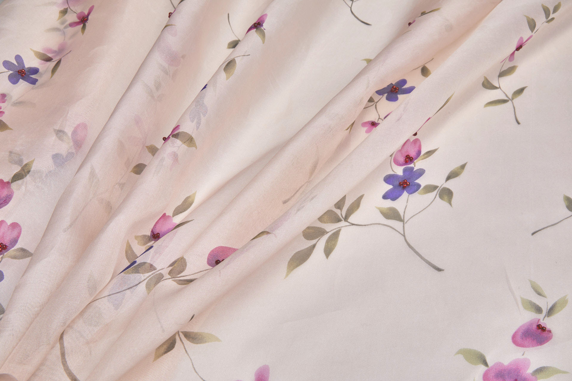 Silk Organza with Floral Print and Hand Beading - Pale Pink fabric, image 7 of 9