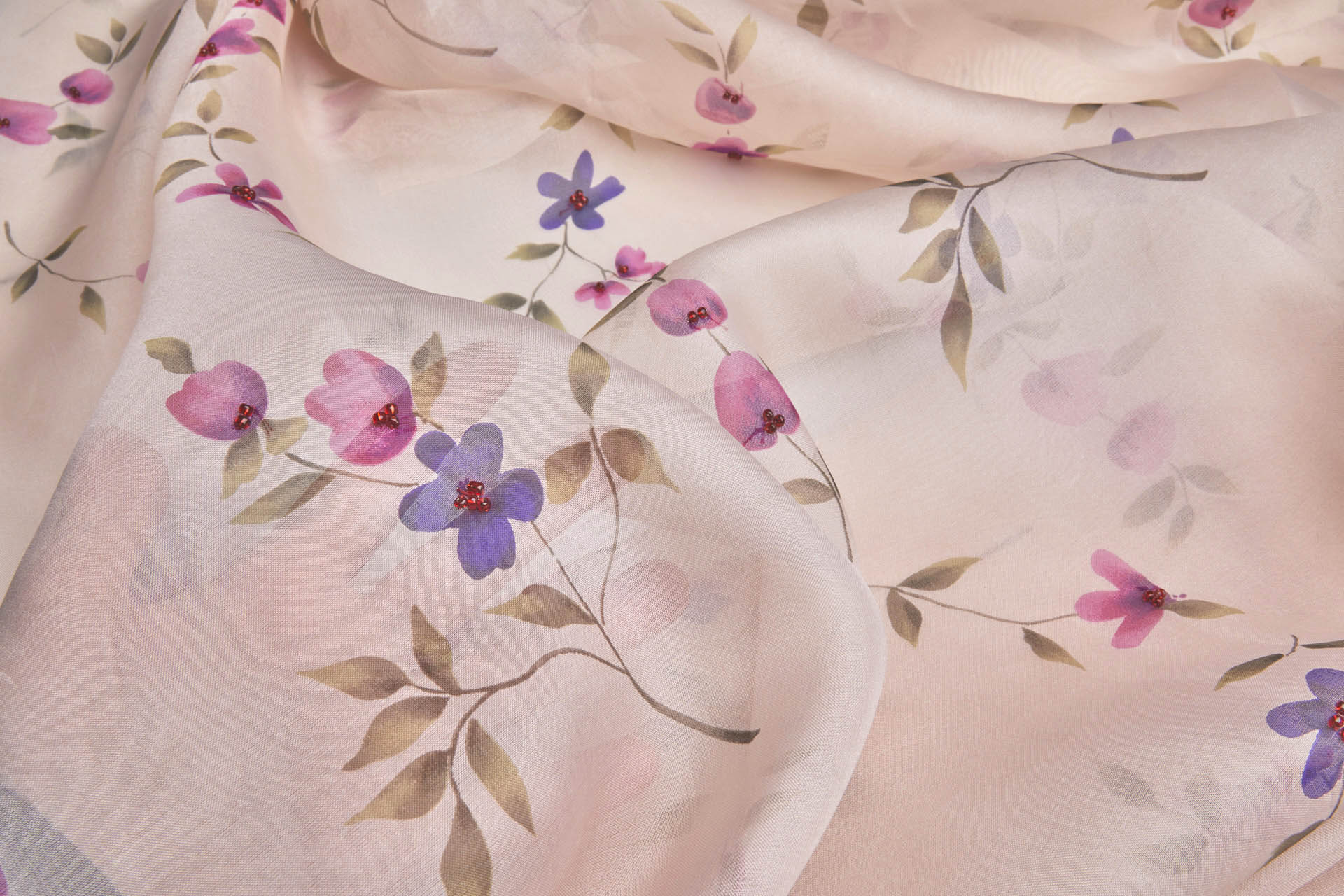 Silk Organza with Floral Print and Hand Beading - Pale Pink fabric, image 8 of 9