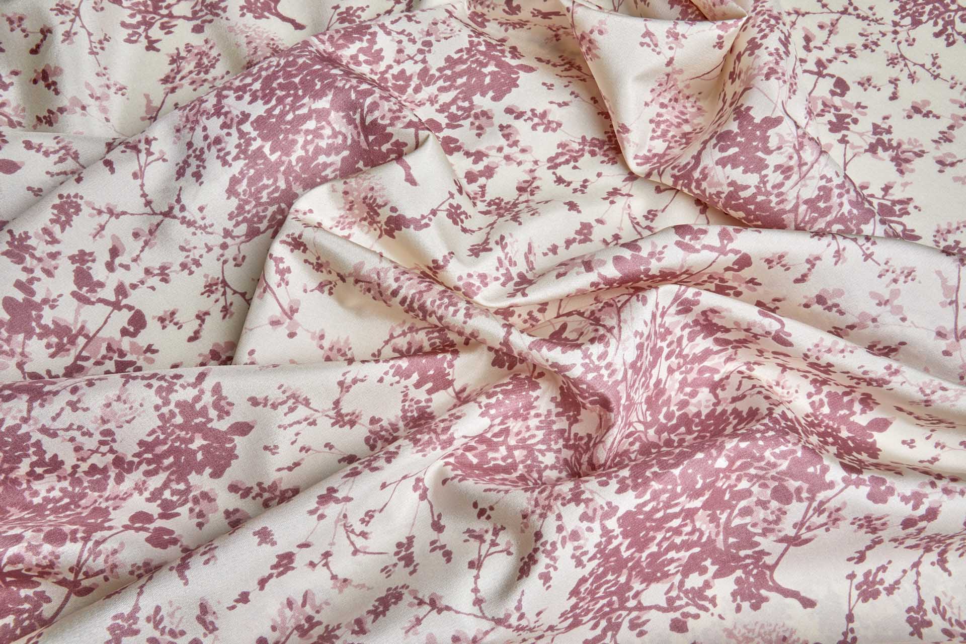 Antique Pink Figurative Floral Print on Cream Silk fabric, image 2 of 6