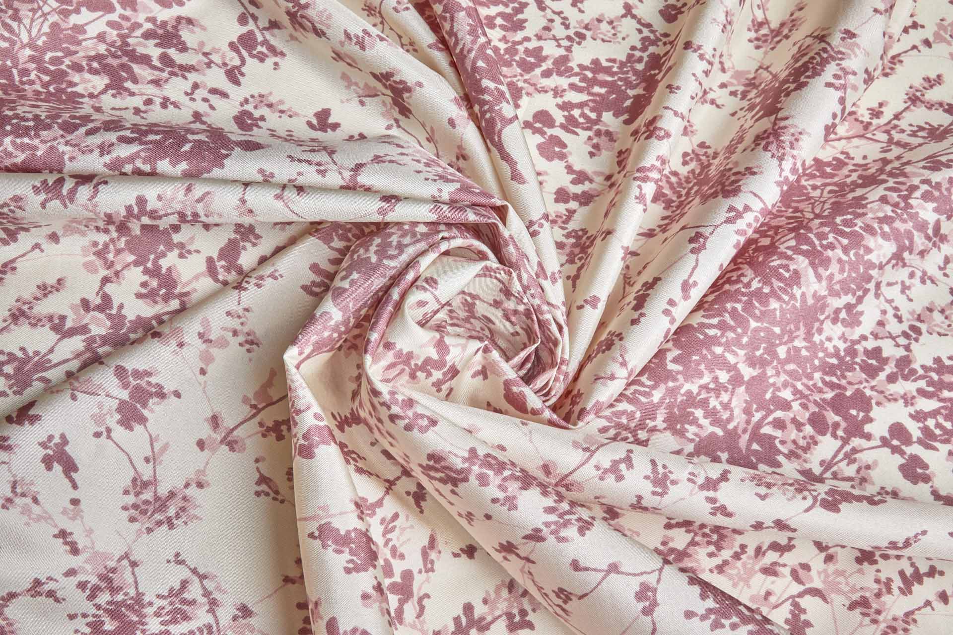 Antique Pink Figurative Floral Print on Cream Silk fabric