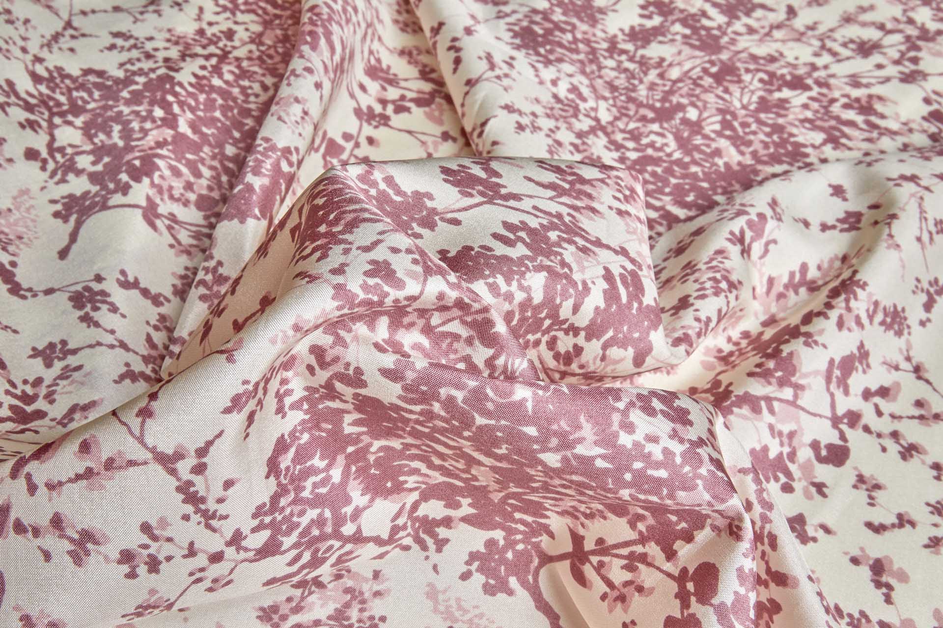 Antique Pink Figurative Floral Print on Cream Silk fabric, image 4 of 6