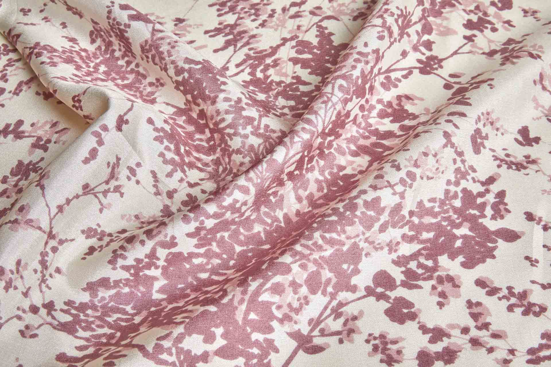 Antique Pink Figurative Floral Print on Cream Silk fabric, image 5 of 6